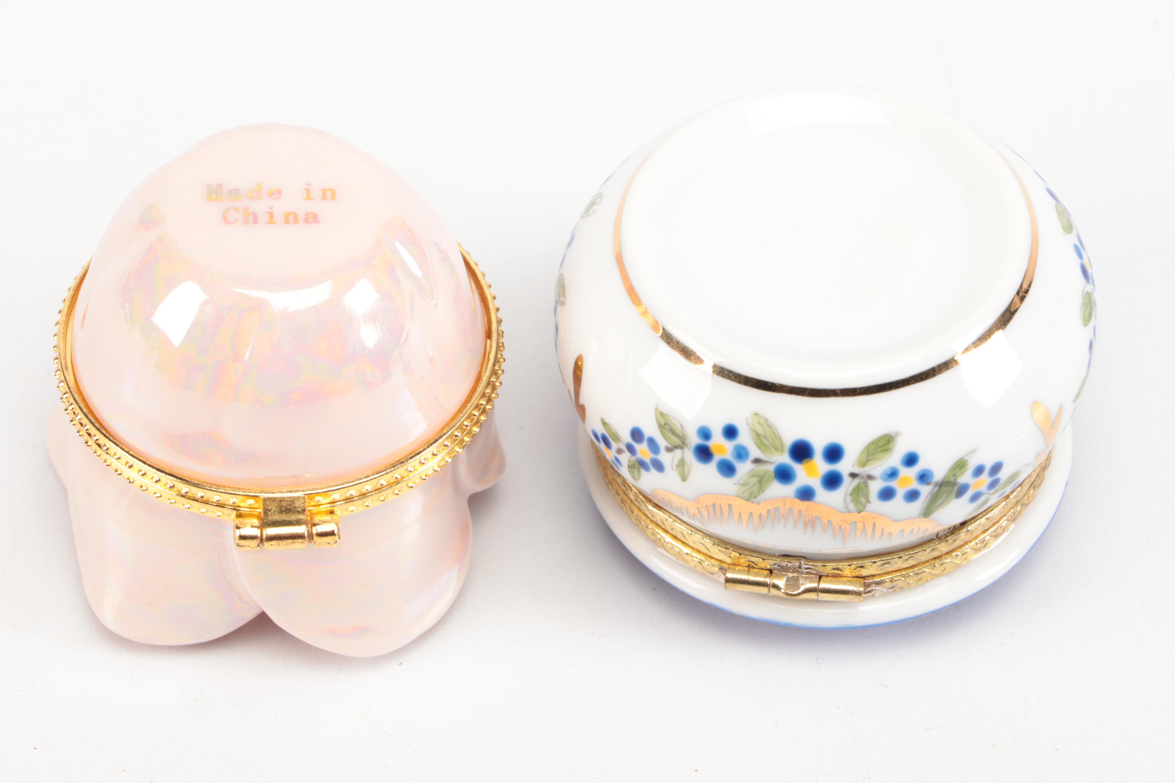 Halcyon Days Enameled Patch Box with Other Boxes and Collectible Charms