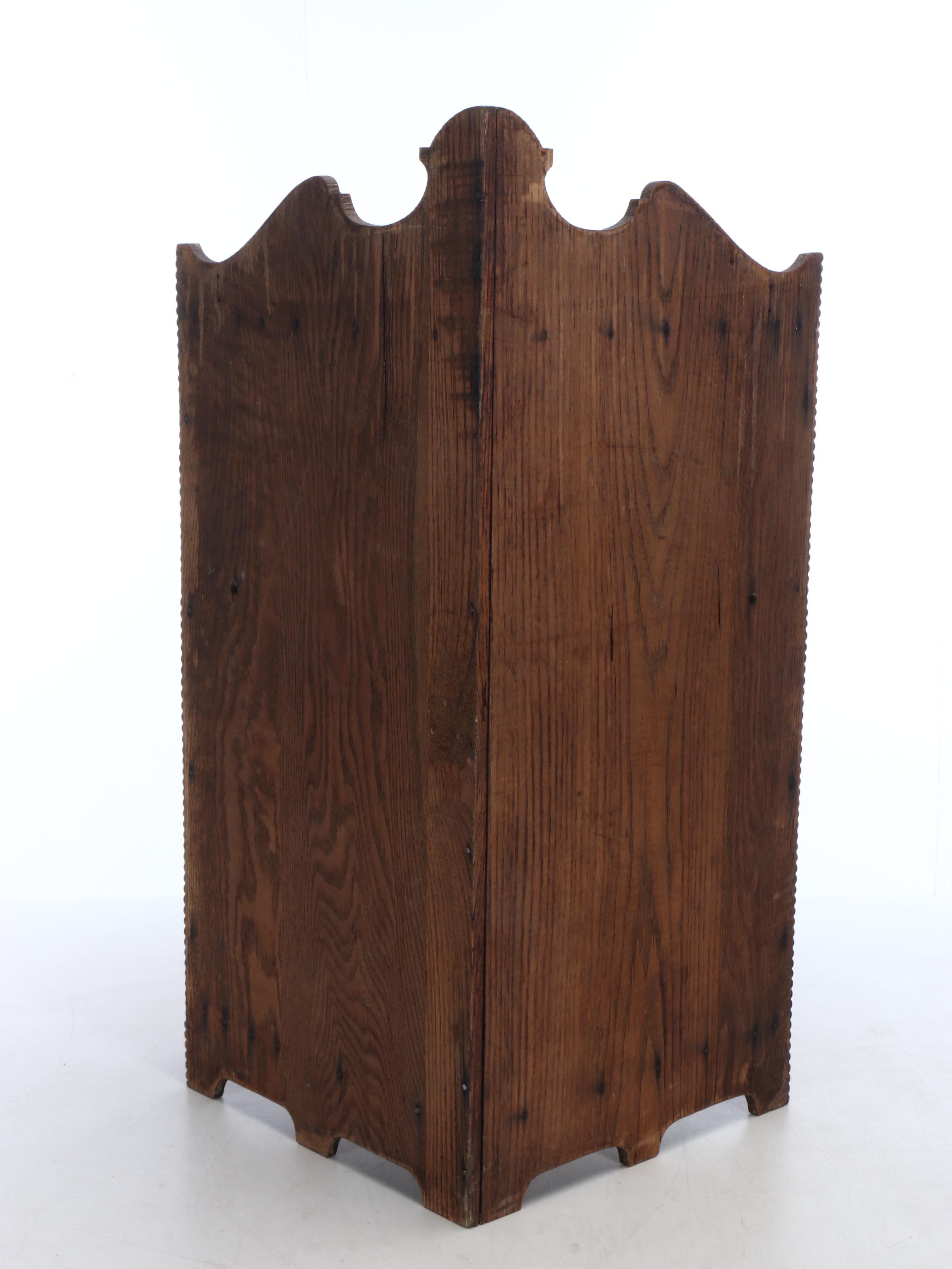 Victorian Style Tiger Oak Glass Front Hanging Corner Cabinet