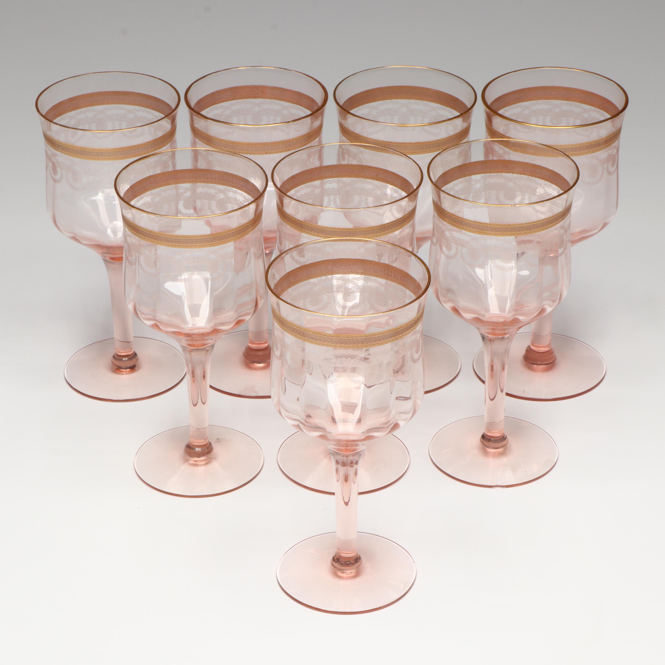 Pink Etched Glass Stemware