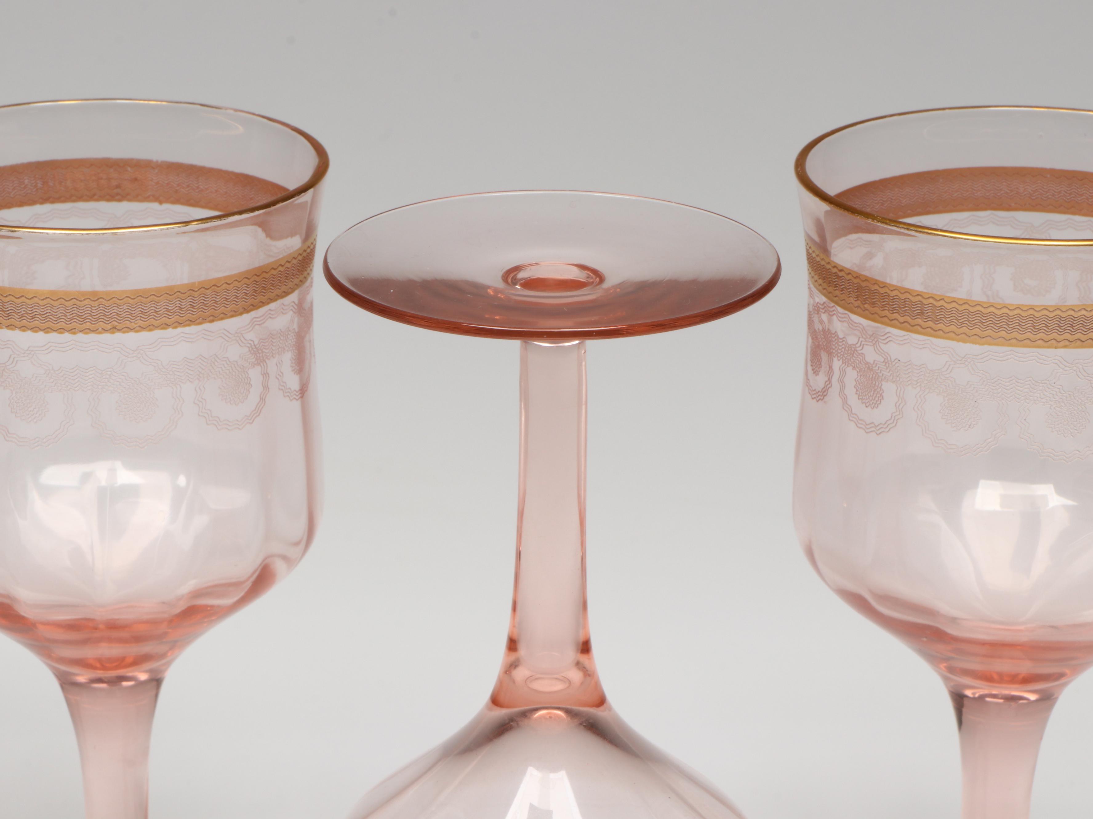 Pink Etched Glass Stemware