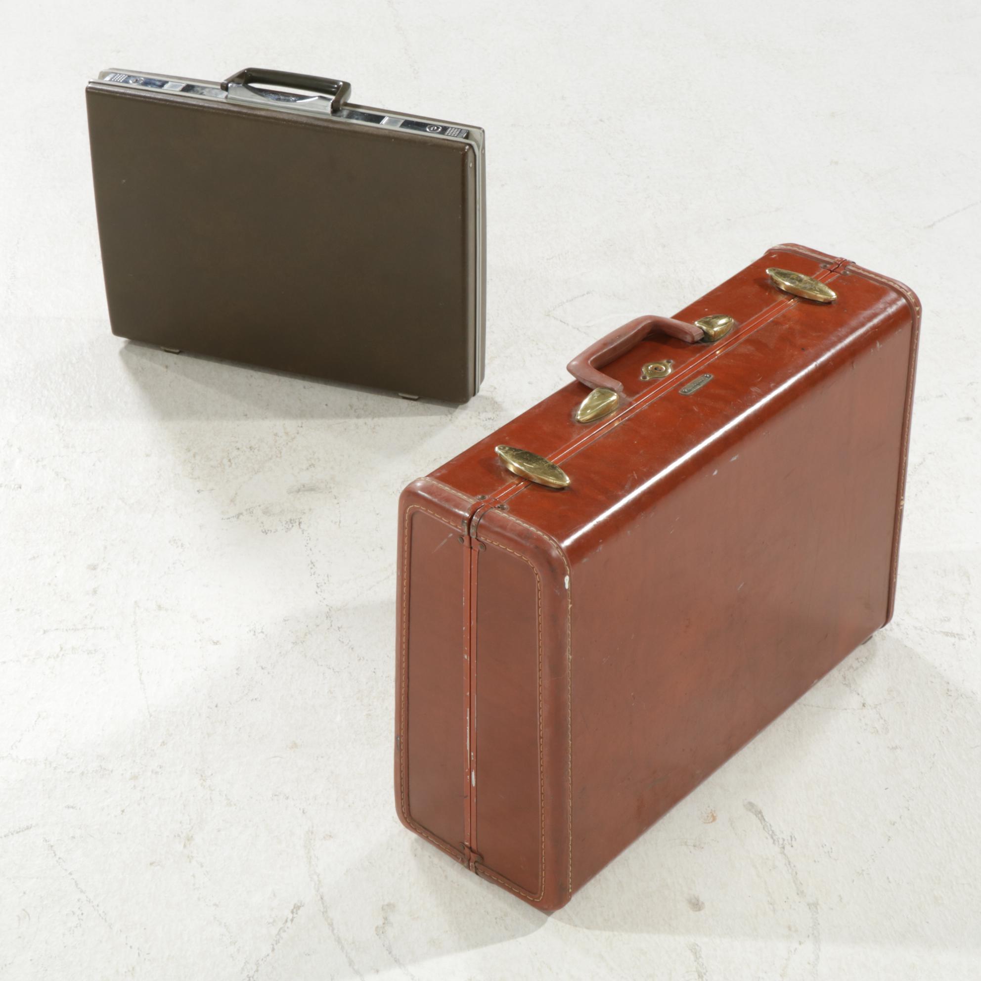 Samsonite Leather Luggage Bag and Samsonite Briefcase, Mid to Late 20th Century