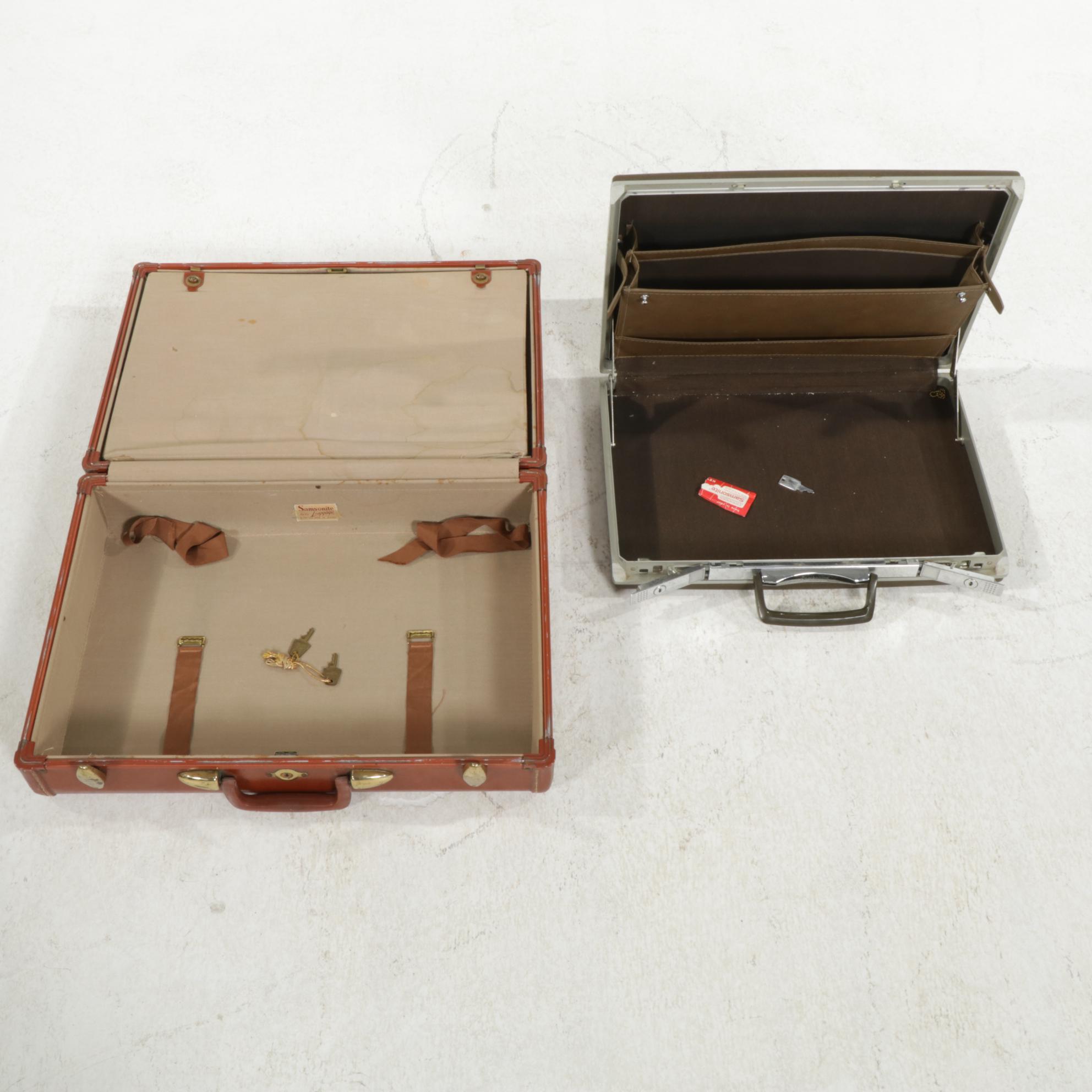 Samsonite Leather Luggage Bag and Samsonite Briefcase, Mid to Late 20th Century