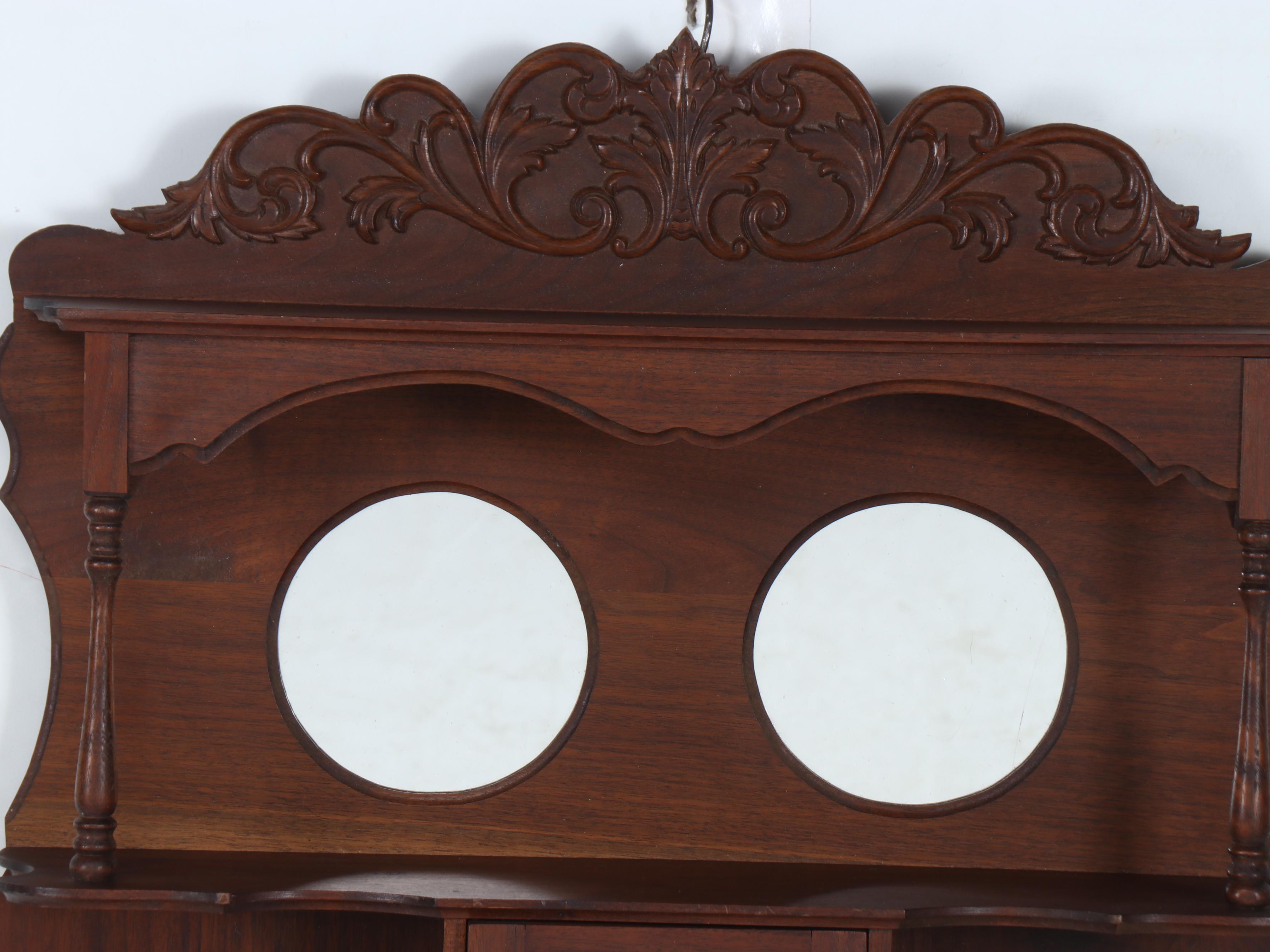 Victorian Style Wood Wall Hanging Shelf with Mirrors