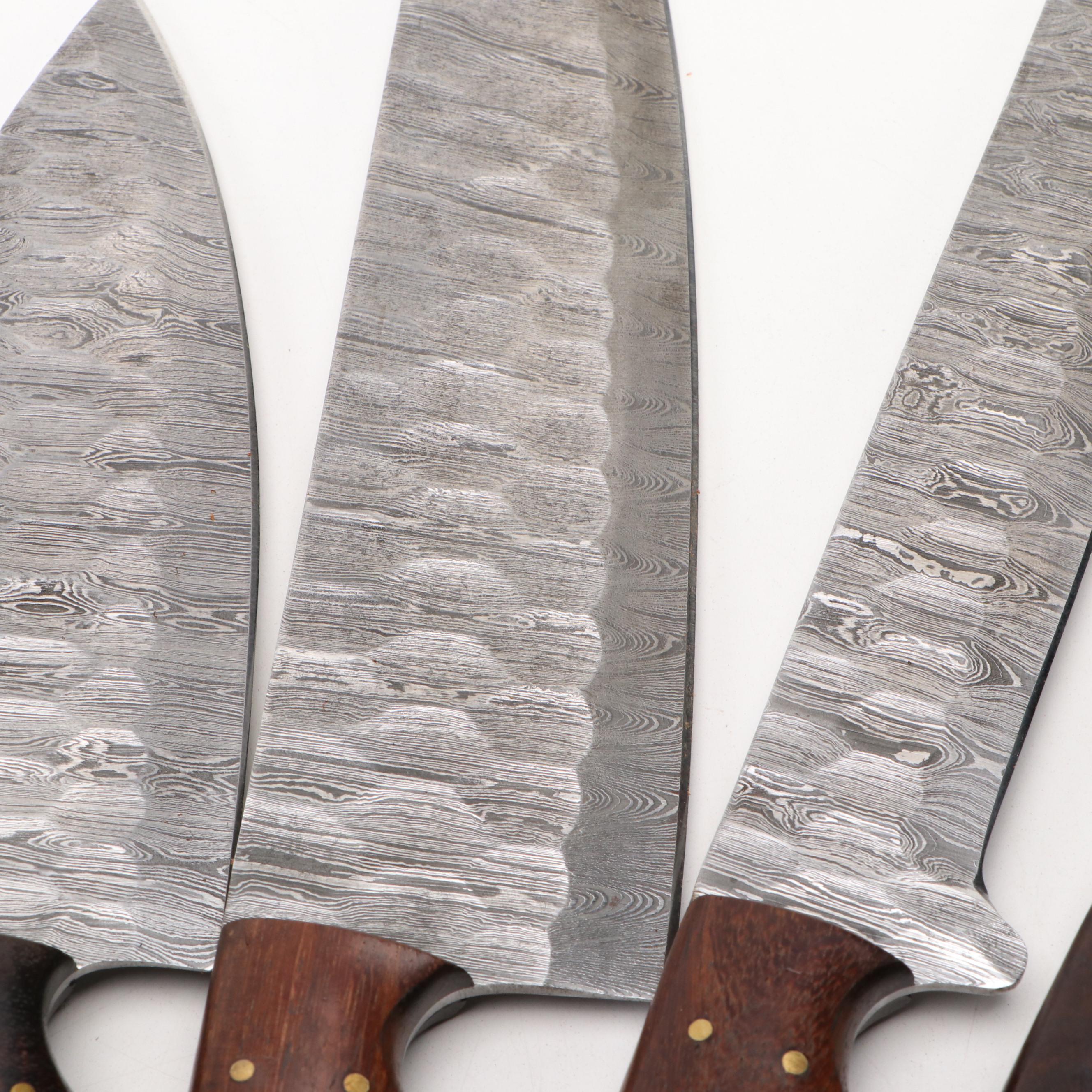 Damascus Steel and Wooden Handled Chef's Knife Set in Suede Roll