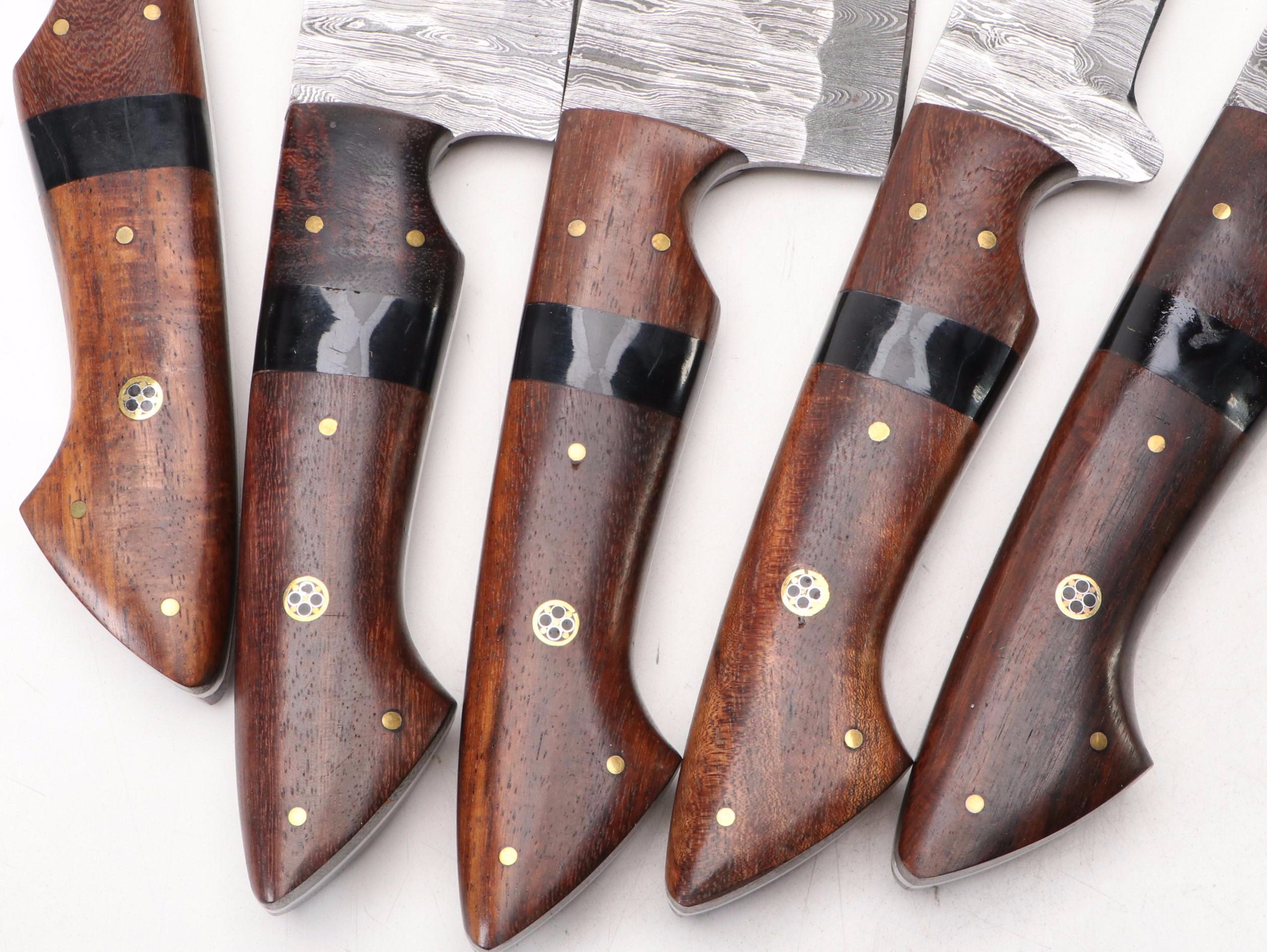 Damascus Steel and Wooden Handled Chef's Knife Set in Suede Roll
