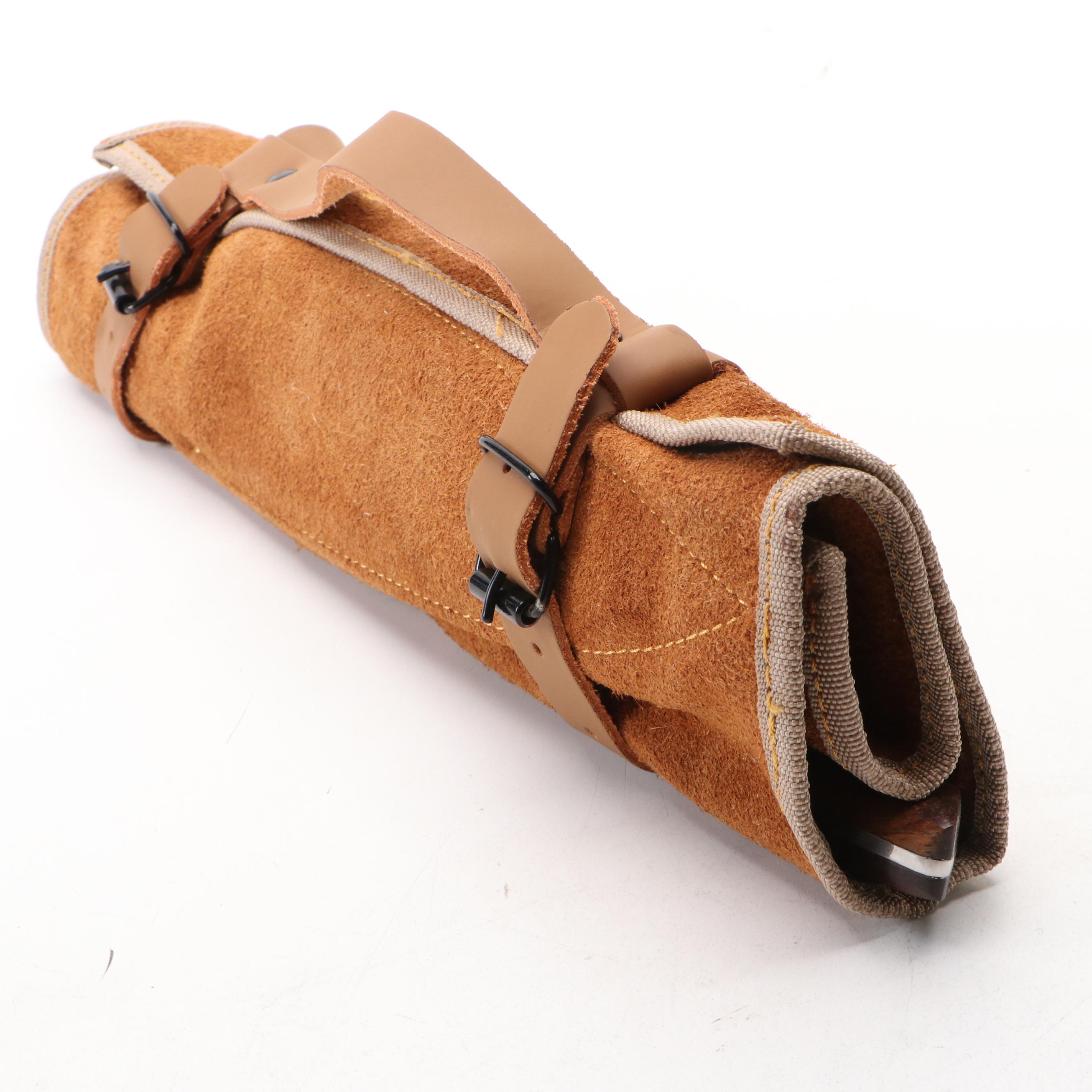 Damascus Steel and Wooden Handled Chef's Knife Set in Suede Roll