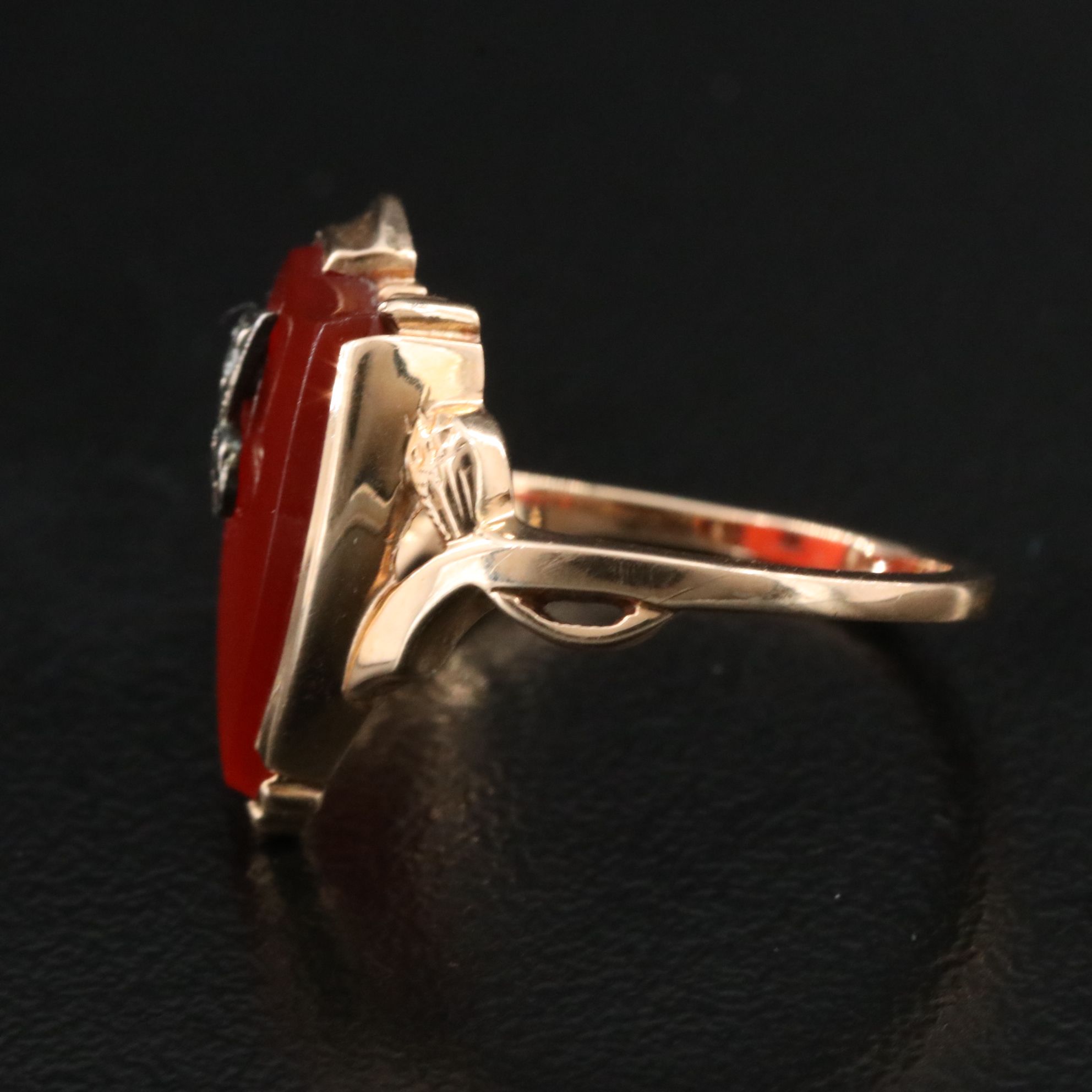 Antique 10K Carnelian and Diamond Shield Ring