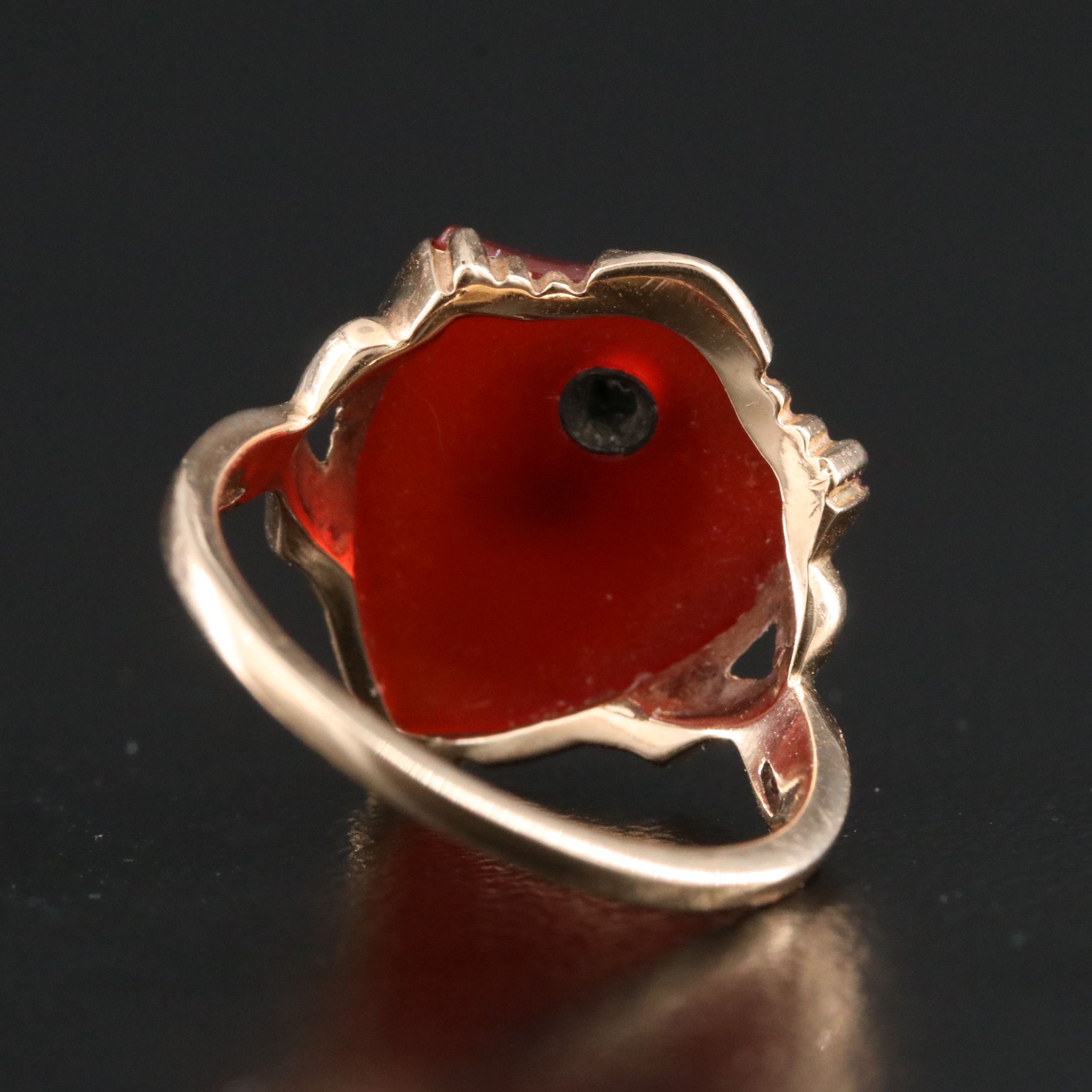 Antique 10K Carnelian and Diamond Shield Ring