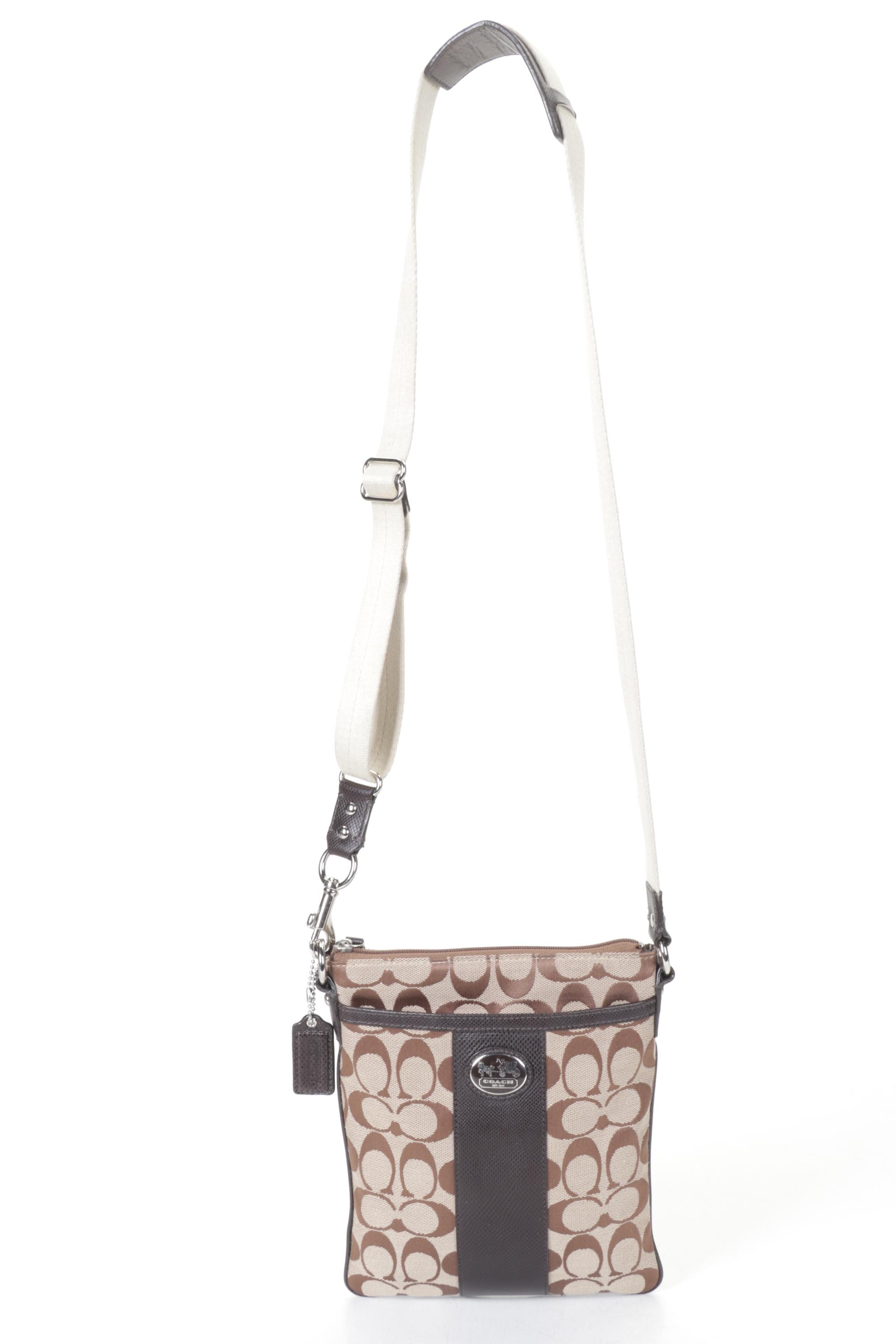 Coach Canvas Swingpack Crossbody with Coach Poppy Zip Wristlet Pouch