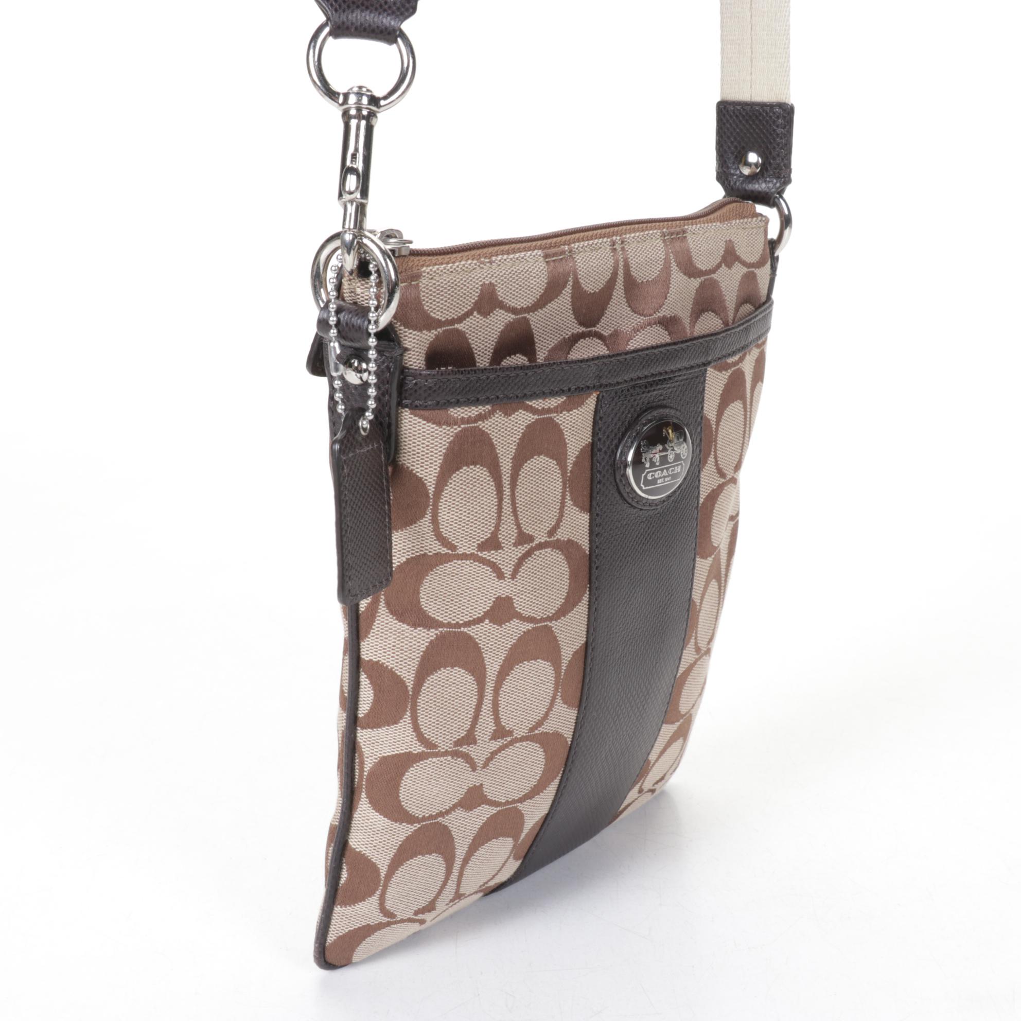 Coach Canvas Swingpack Crossbody with Coach Poppy Zip Wristlet Pouch