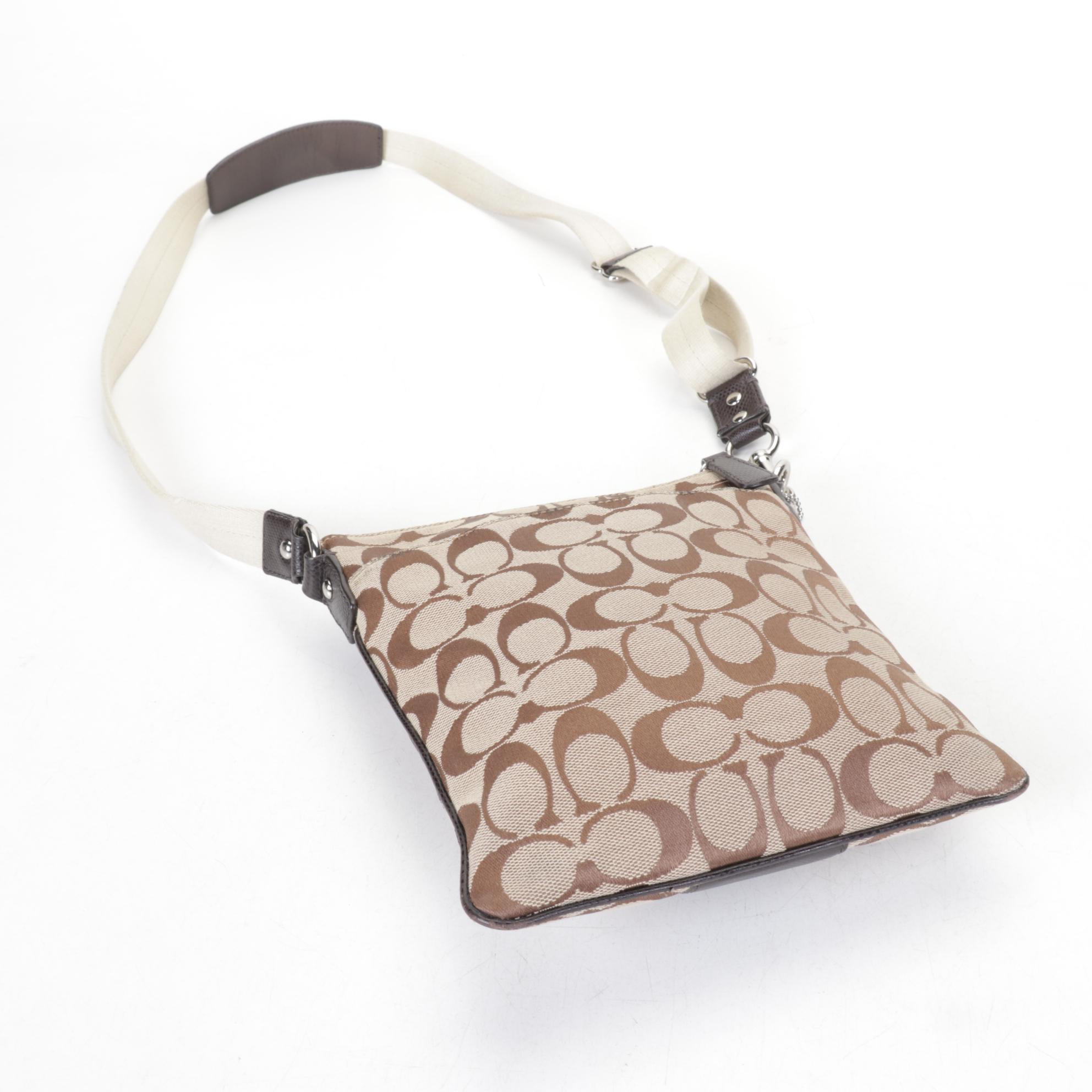 Coach Canvas Swingpack Crossbody with Coach Poppy Zip Wristlet Pouch