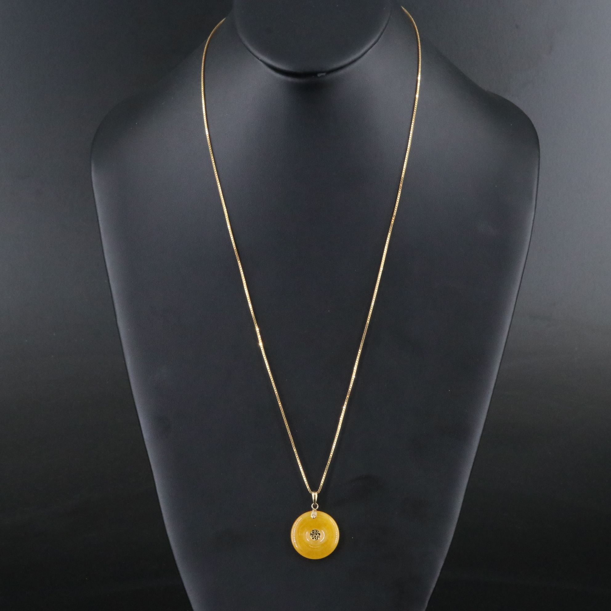 14K Chinese "Good Fortune" Jadeite Pendant Necklace
