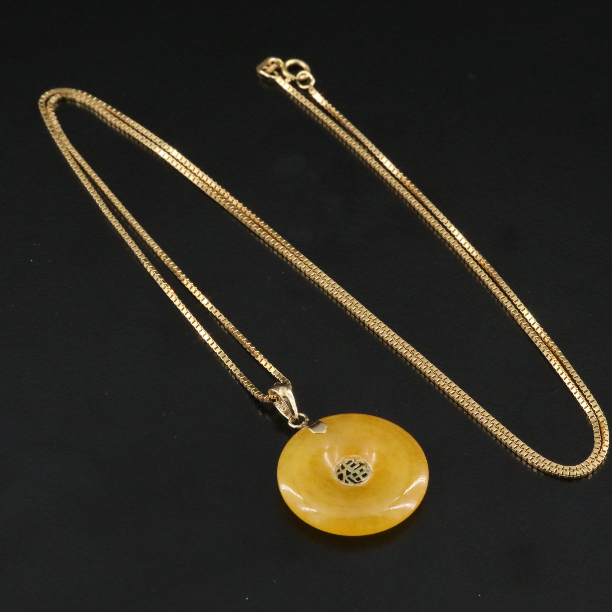 14K Chinese "Good Fortune" Jadeite Pendant Necklace