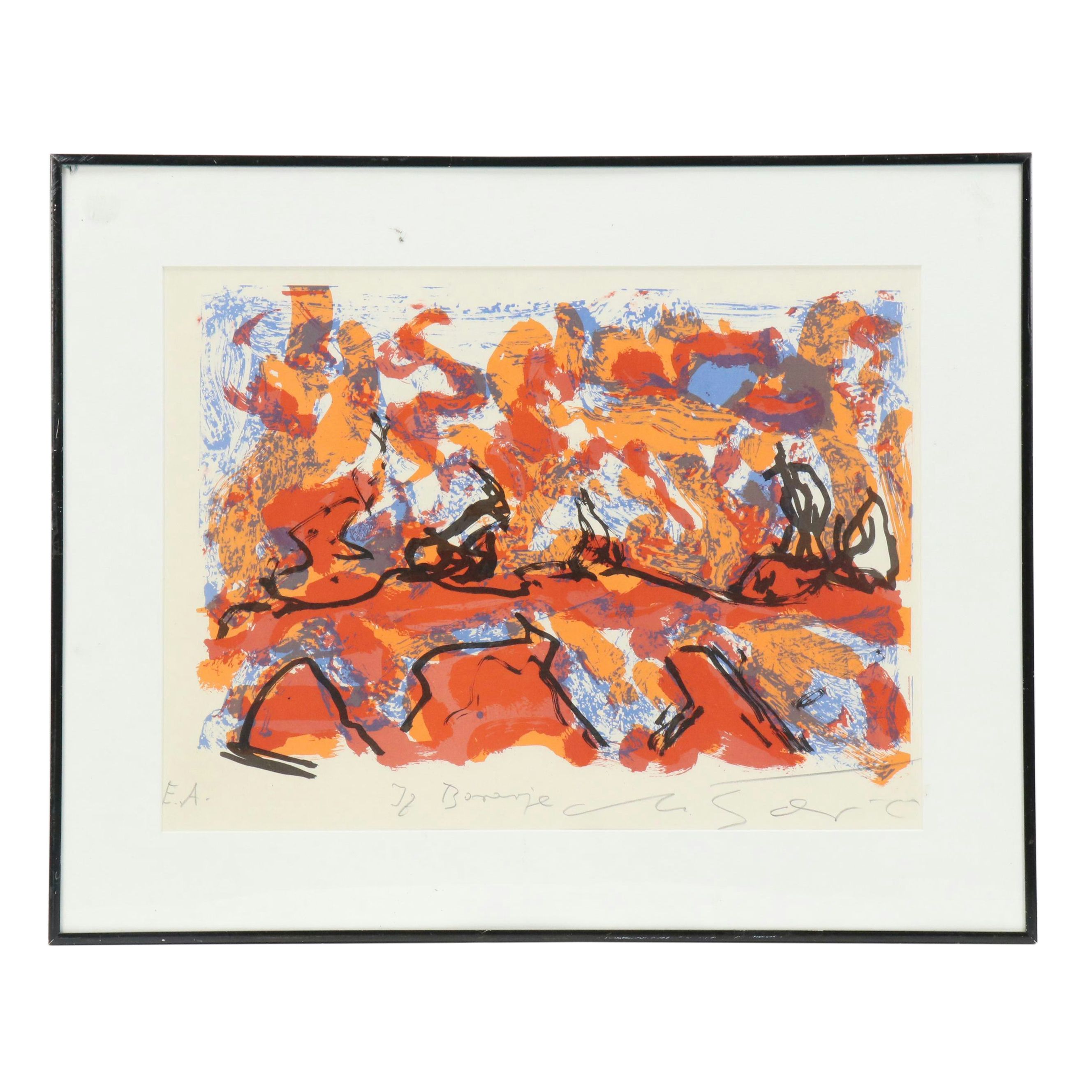 Milan Konjovic Abstract Color Lithograph, Circa 1970