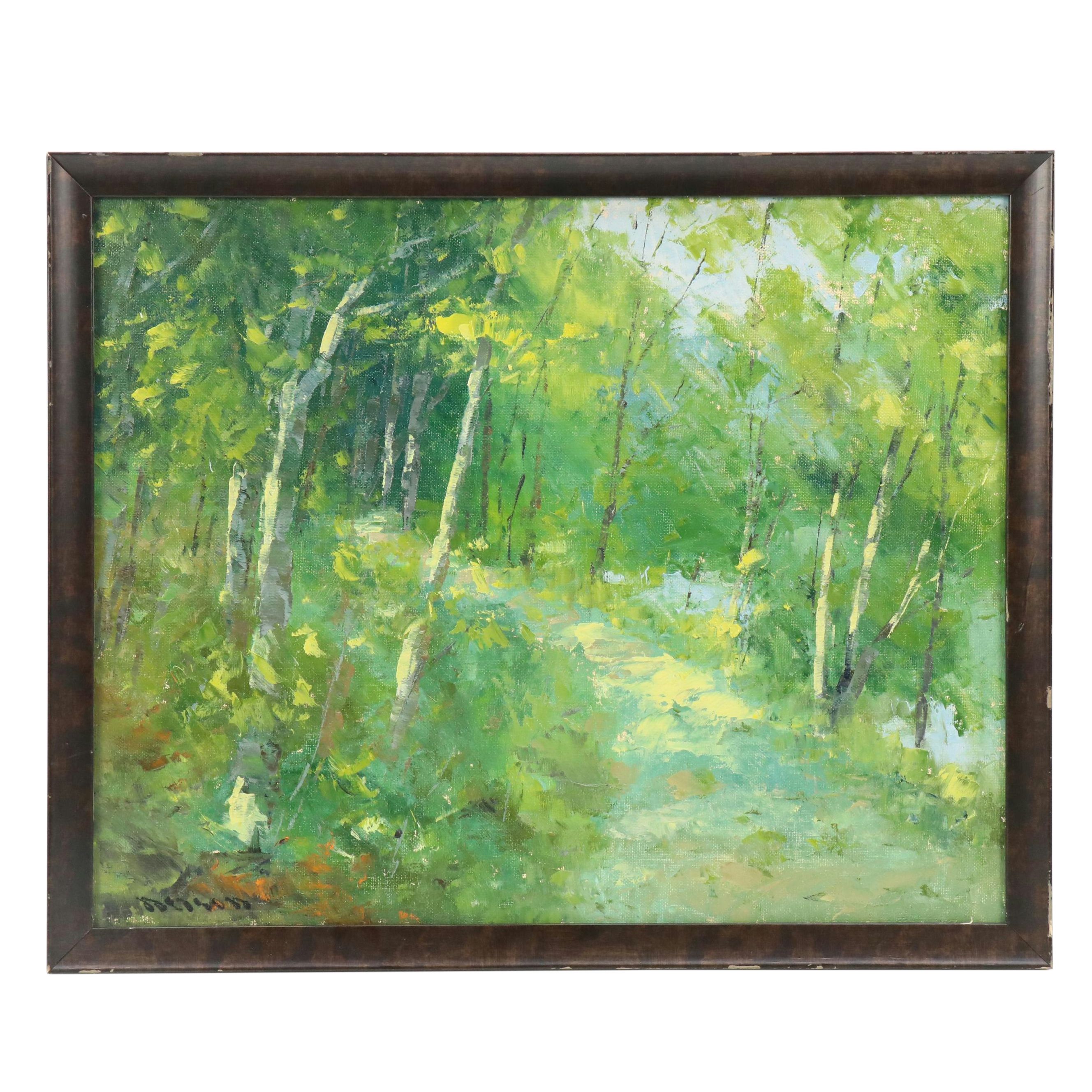 Woodland Landscape Oil Painting, Circa 2000
