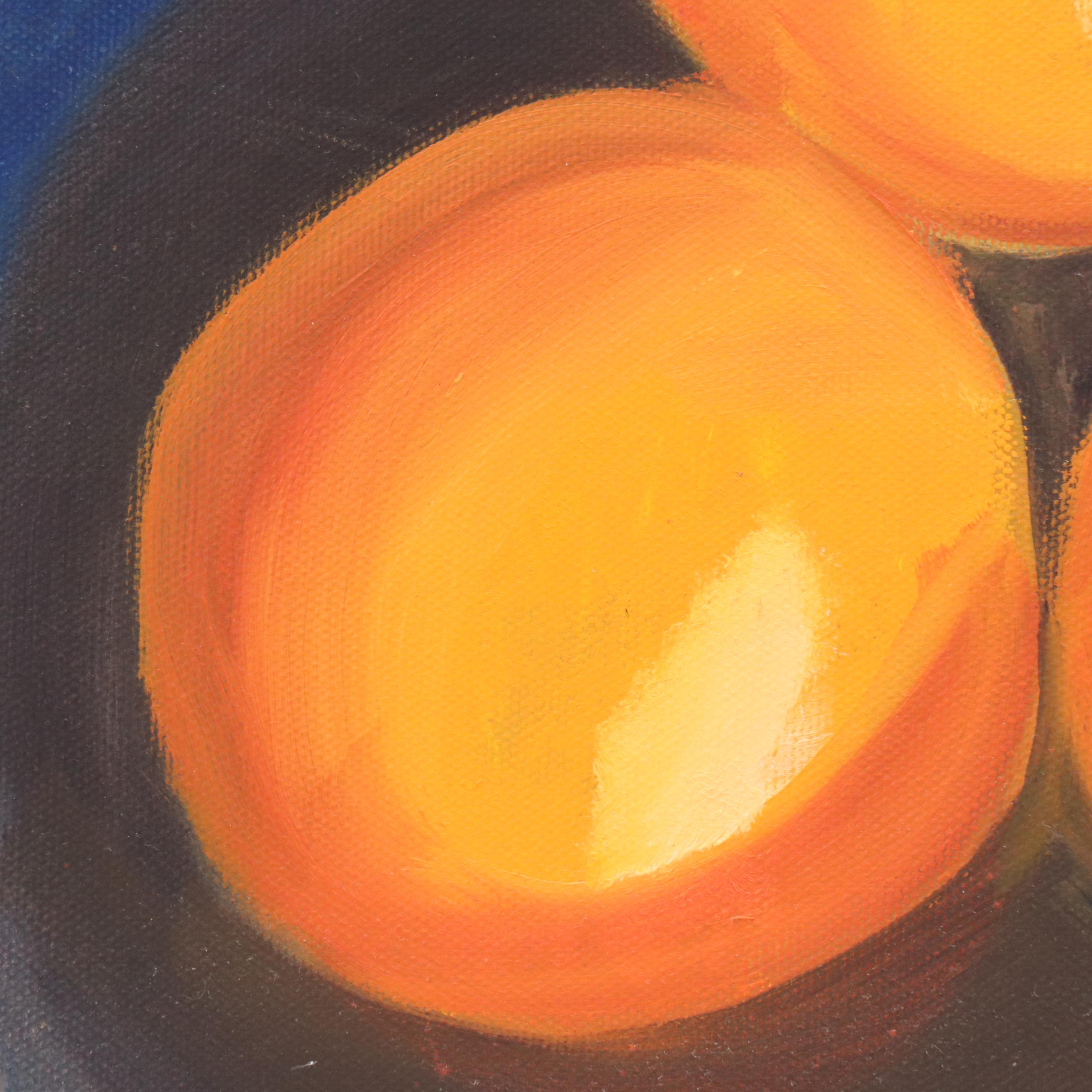Barbara Quinn Still Life Oil Painting "Oranges in a Blue Bowl"