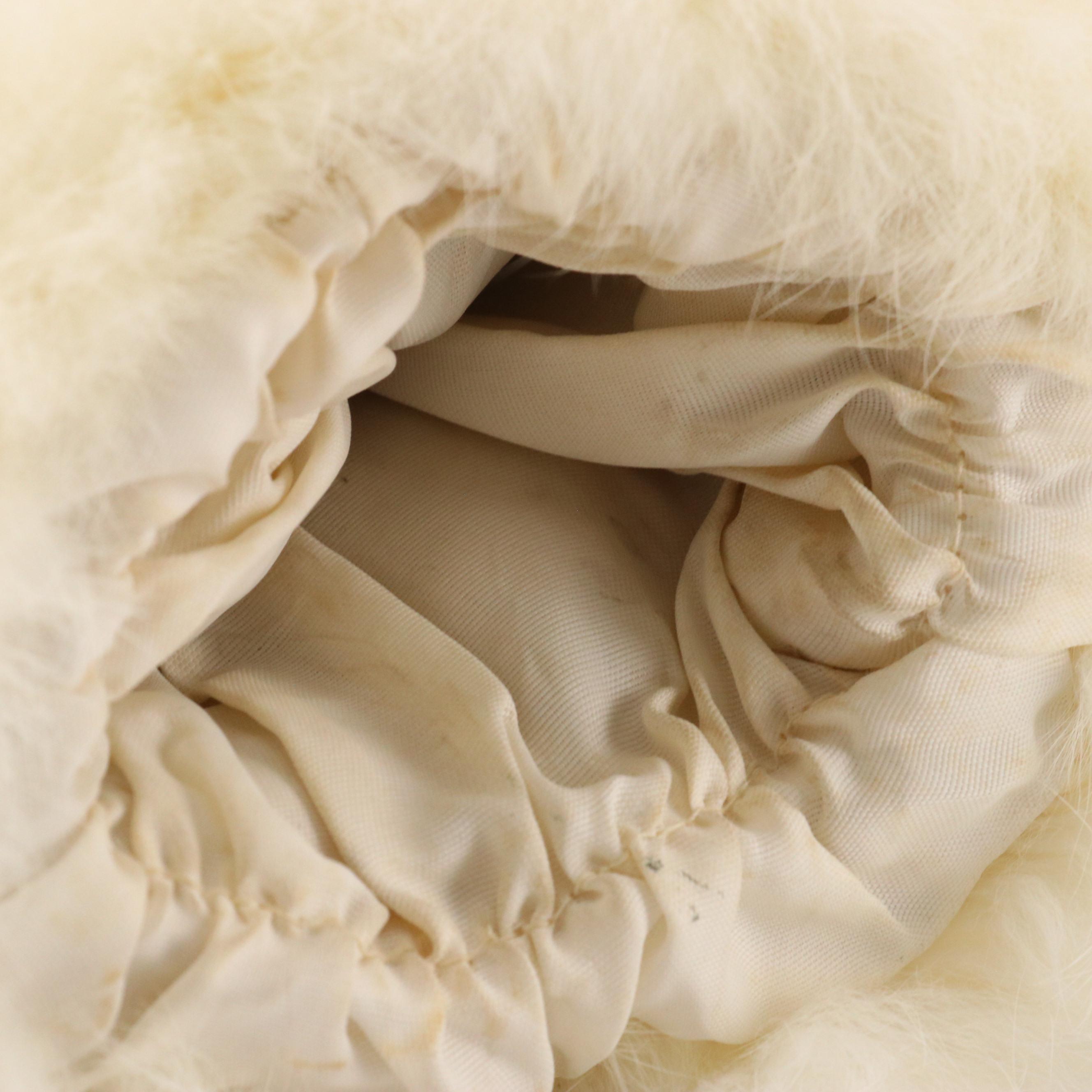 White Rabbit Fur Muff Hand Warmer with Fox Fur and Mink Fur Collars