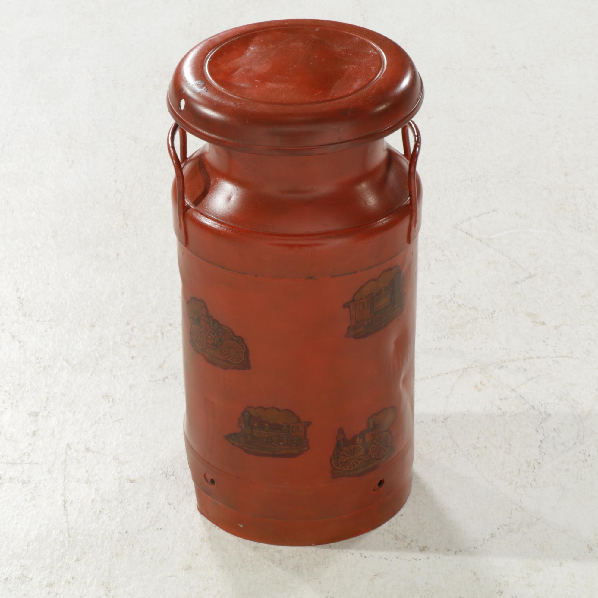 Painted Milk Can with Applied Decal Decorations