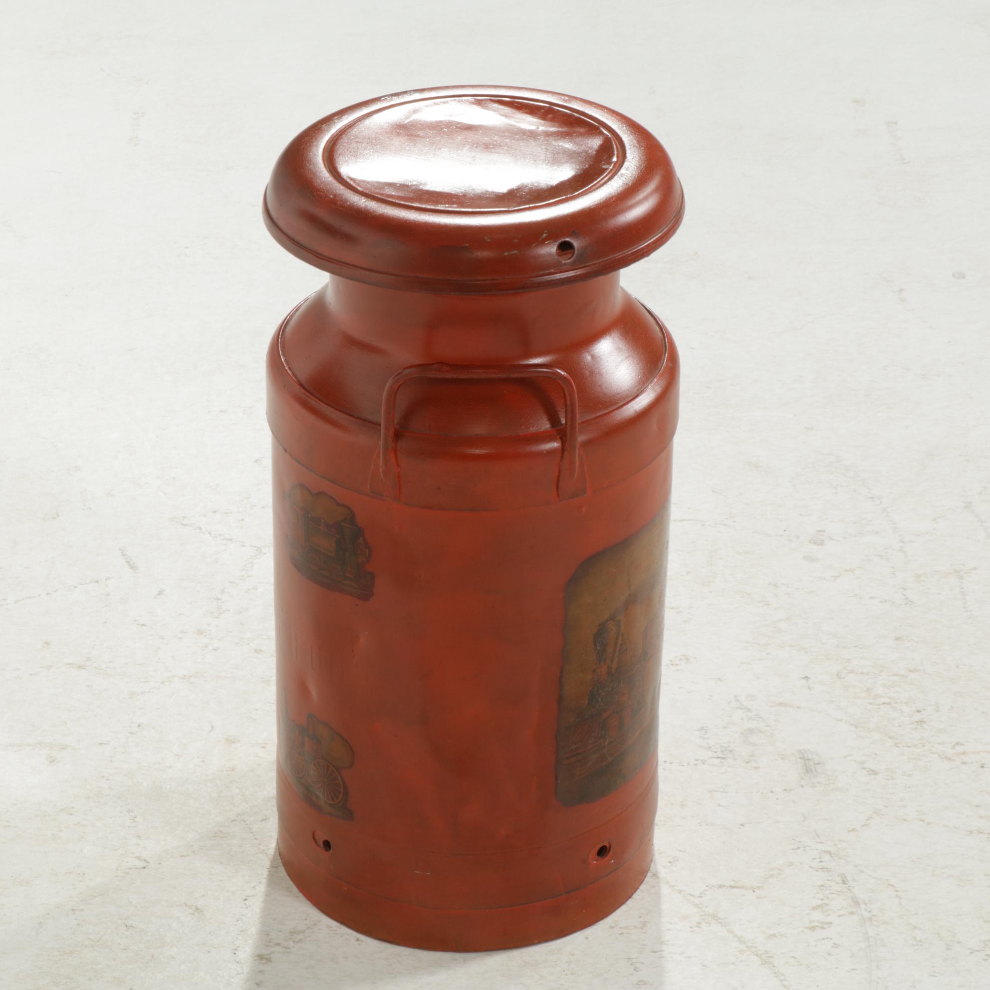 Painted Milk Can with Applied Decal Decorations