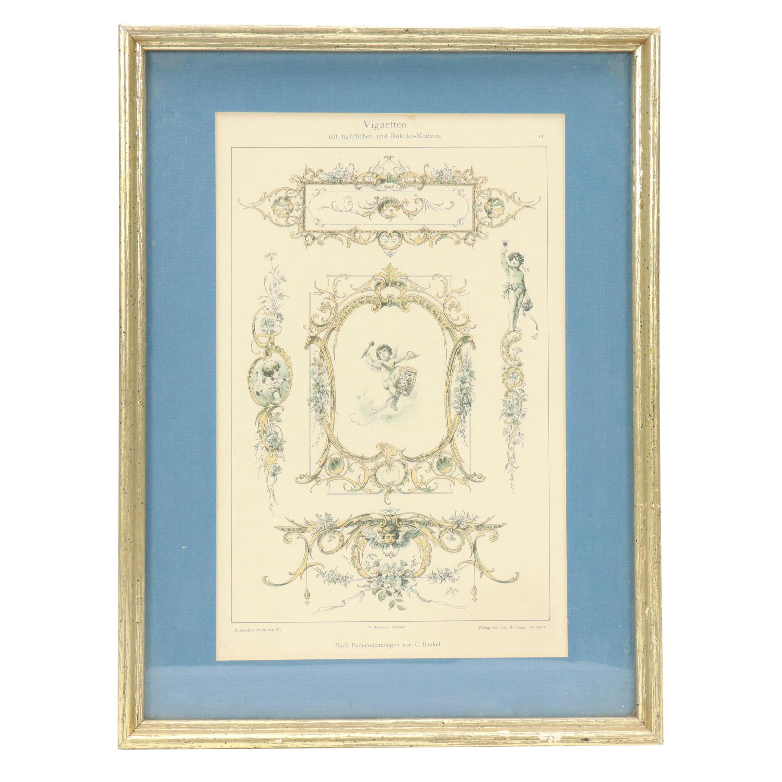 German Chromolithograph Bookplate From Decoration Publication, 19th Century