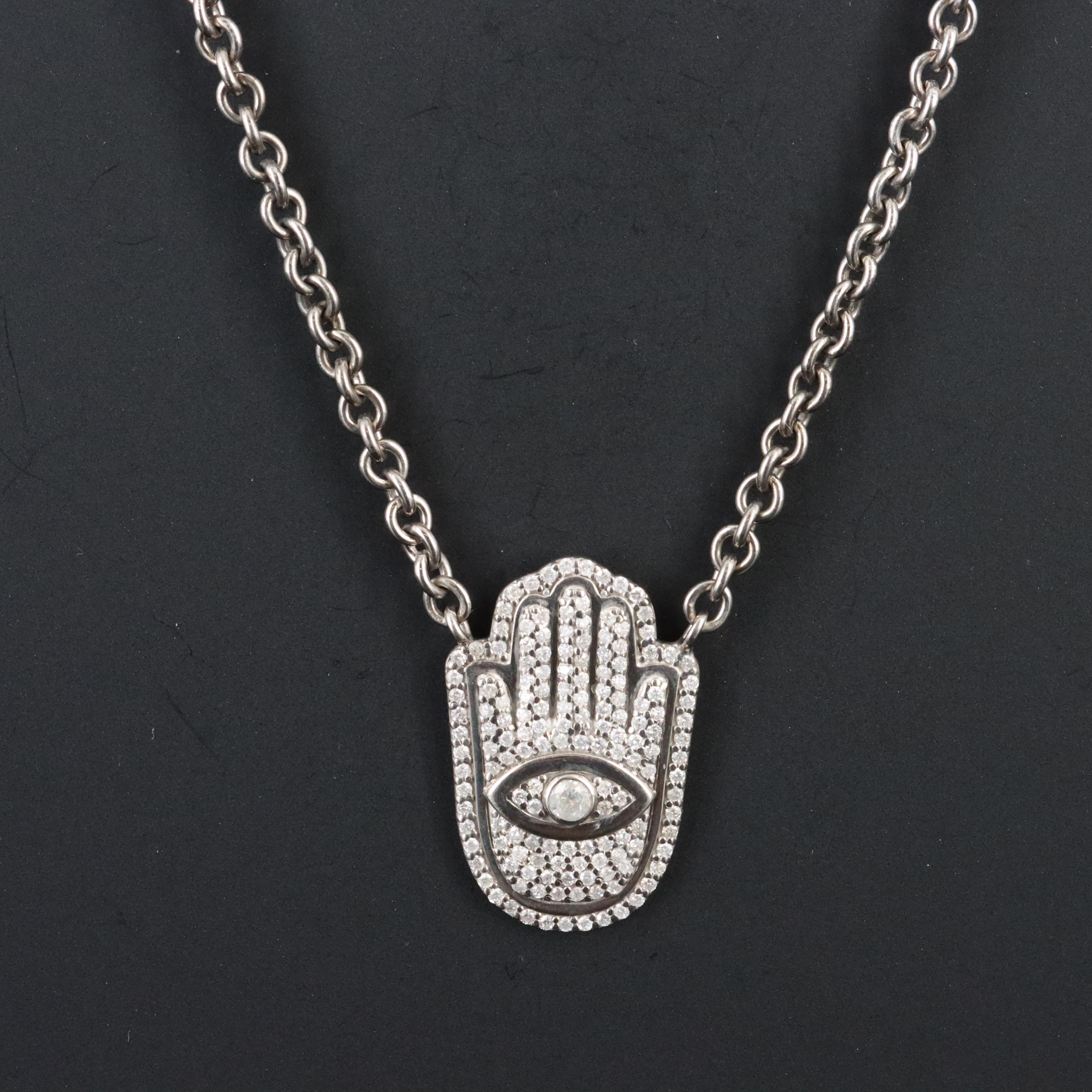 Sheryl Lowe Sterling and Diamond Hamsa Necklace