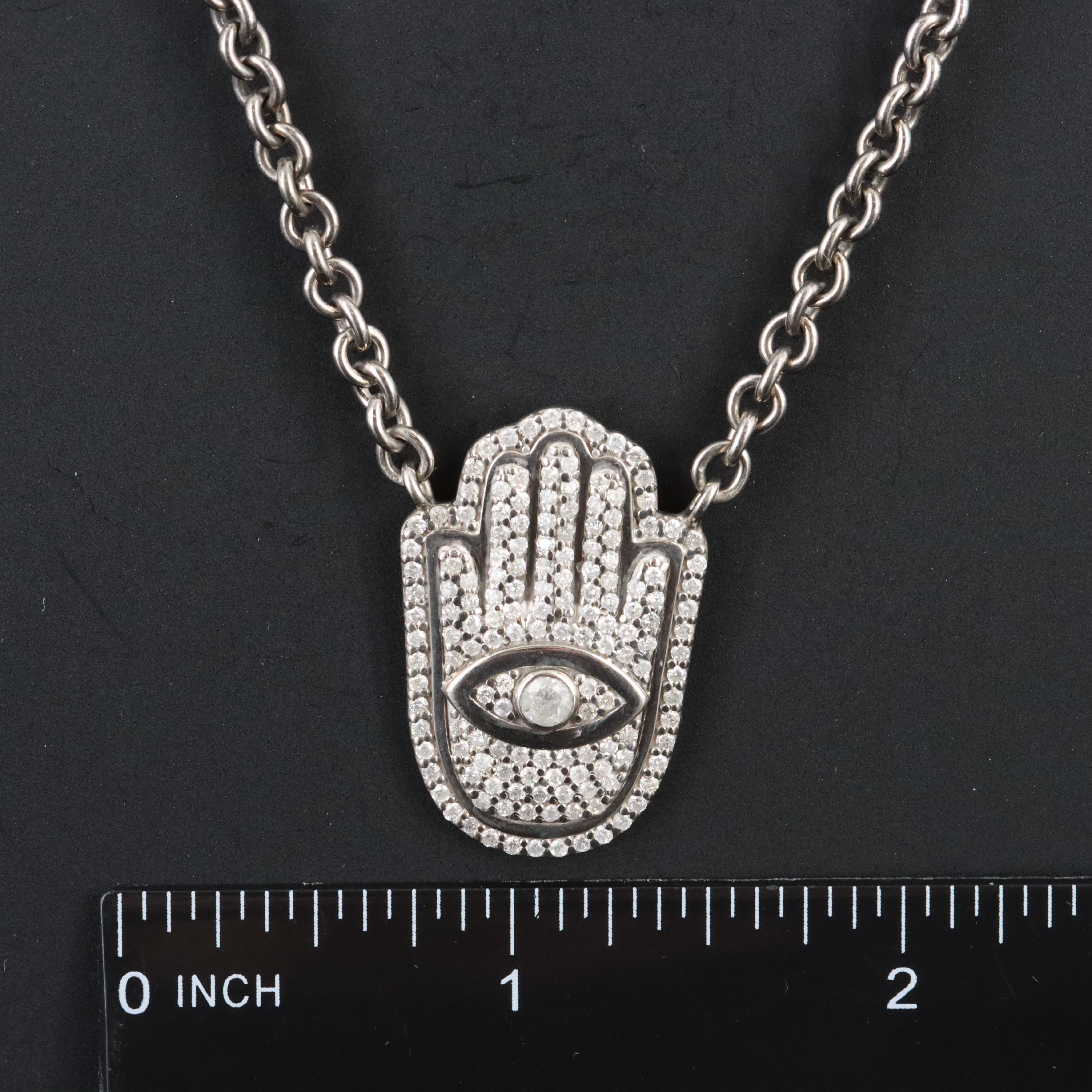 Sheryl Lowe Sterling and Diamond Hamsa Necklace