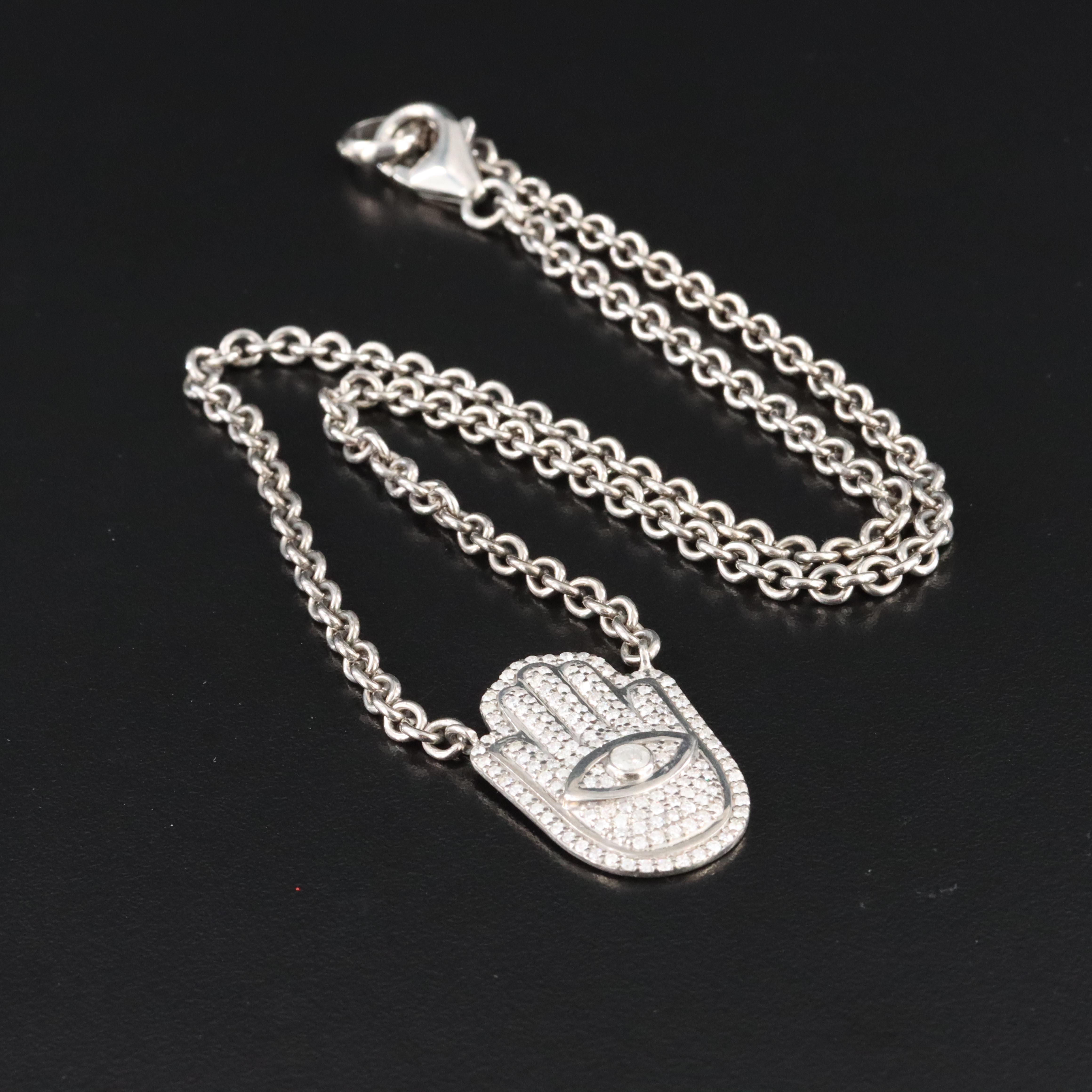 Sheryl Lowe Sterling and Diamond Hamsa Necklace