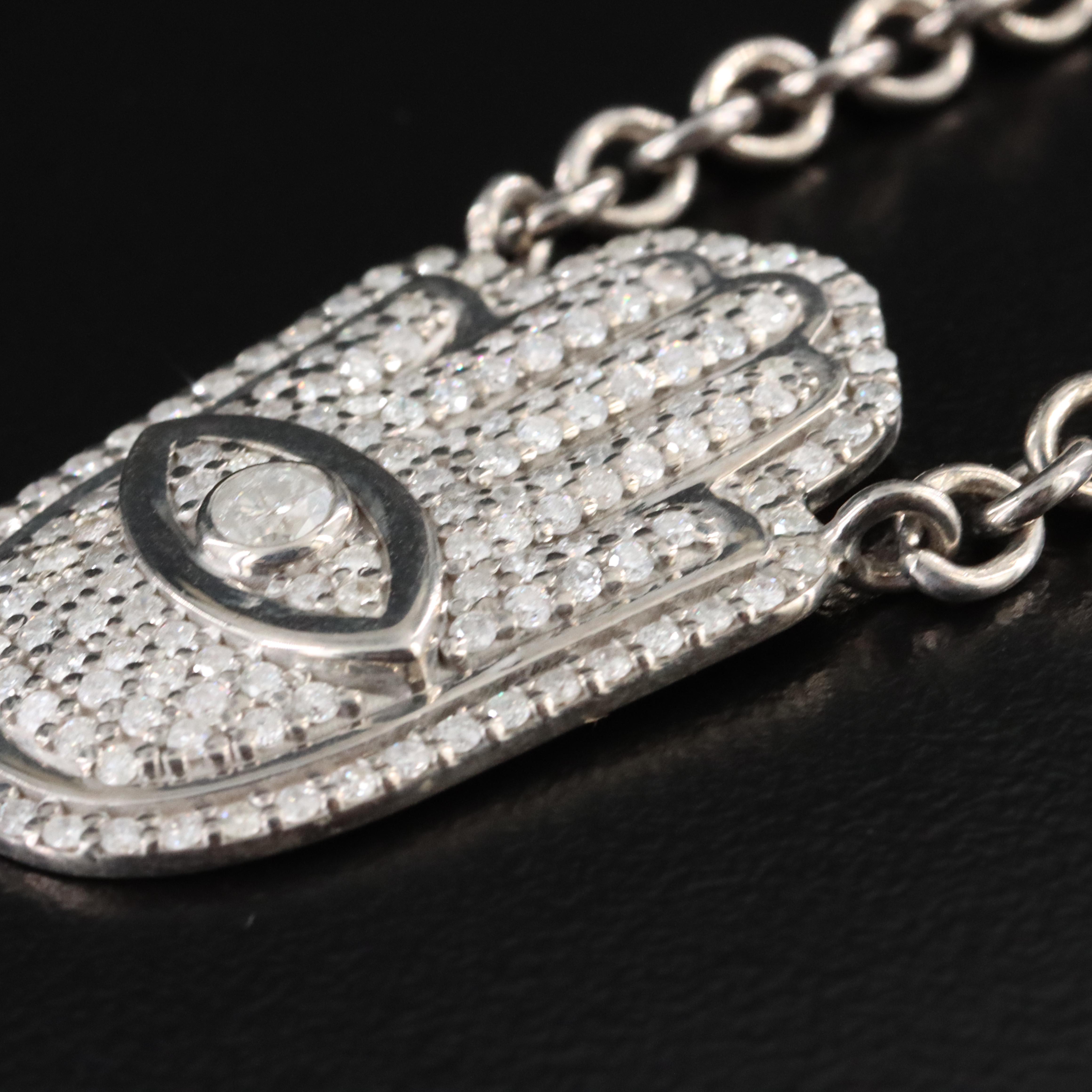 Sheryl Lowe Sterling and Diamond Hamsa Necklace