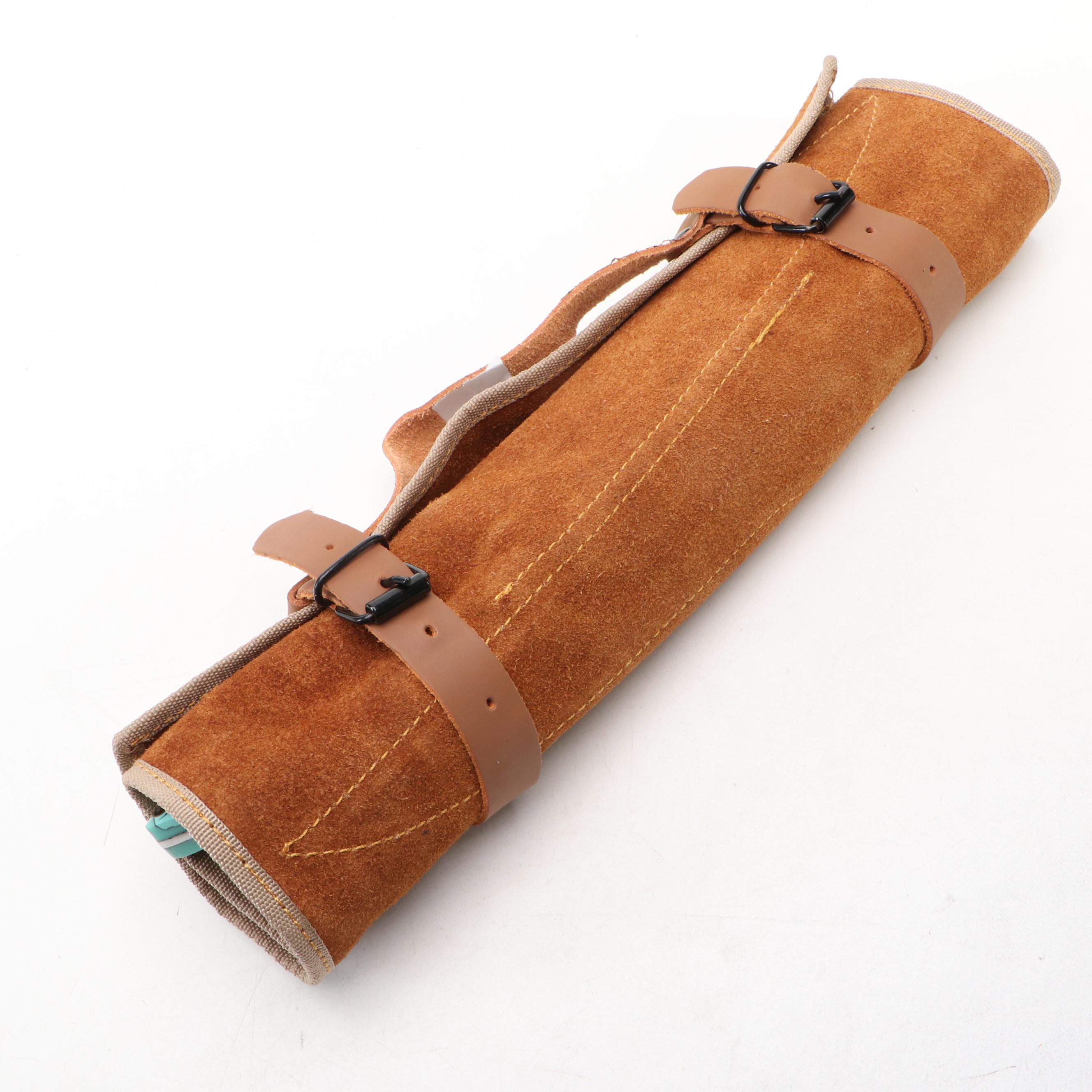 Damascus Steel and Teal Handled Chef's Knife Set in Suede Roll