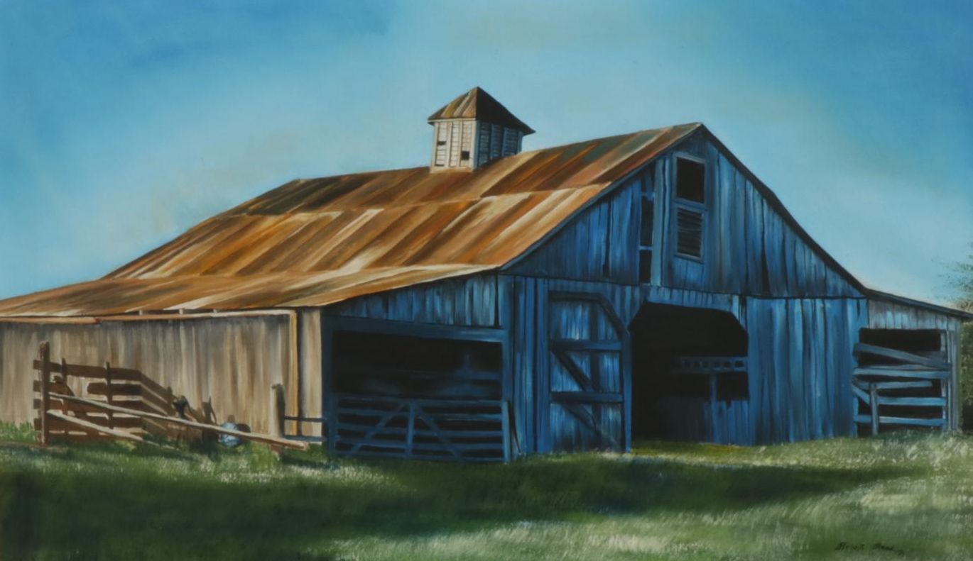 Robert Reed Oil Painting of Harmon Family Barnyard Facade, 1971