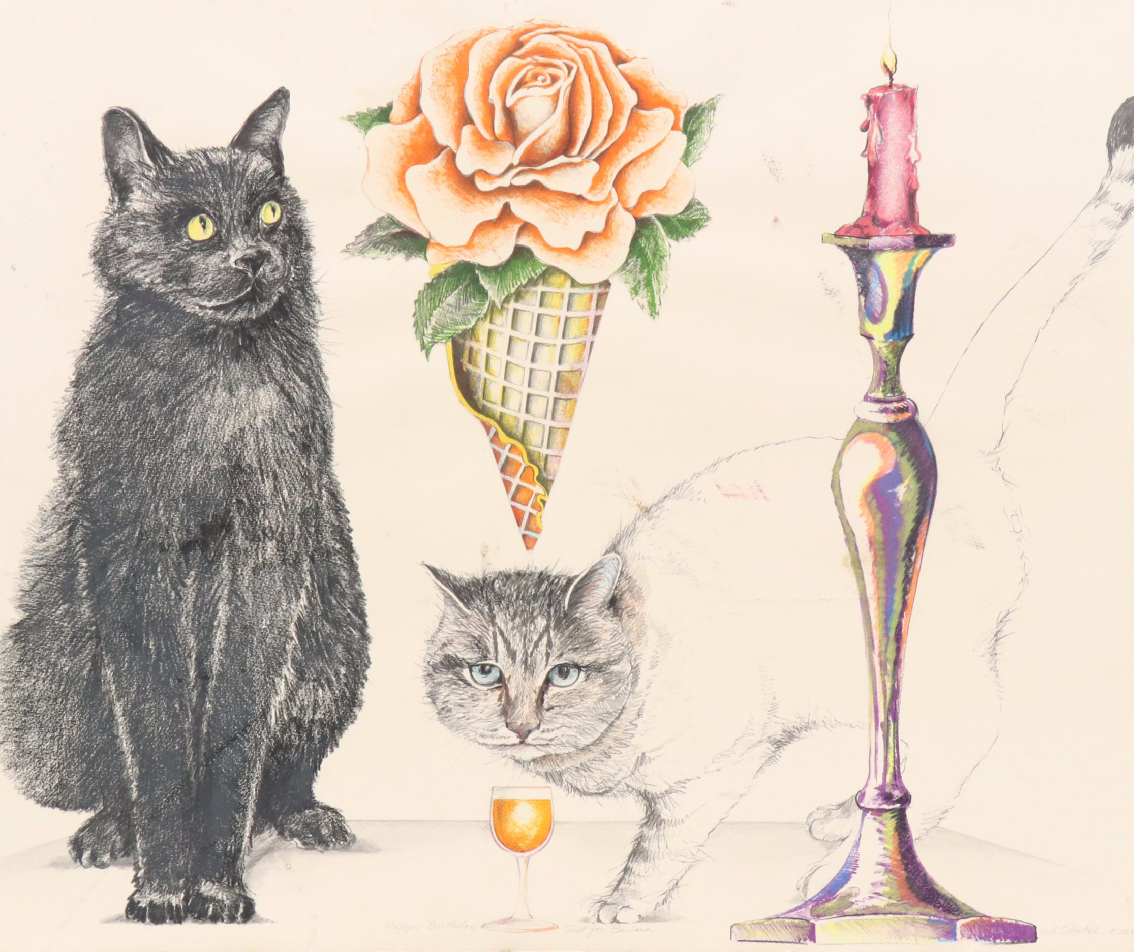 W. A. S. Hatch Mixed Technique Composition of Cats, 1988