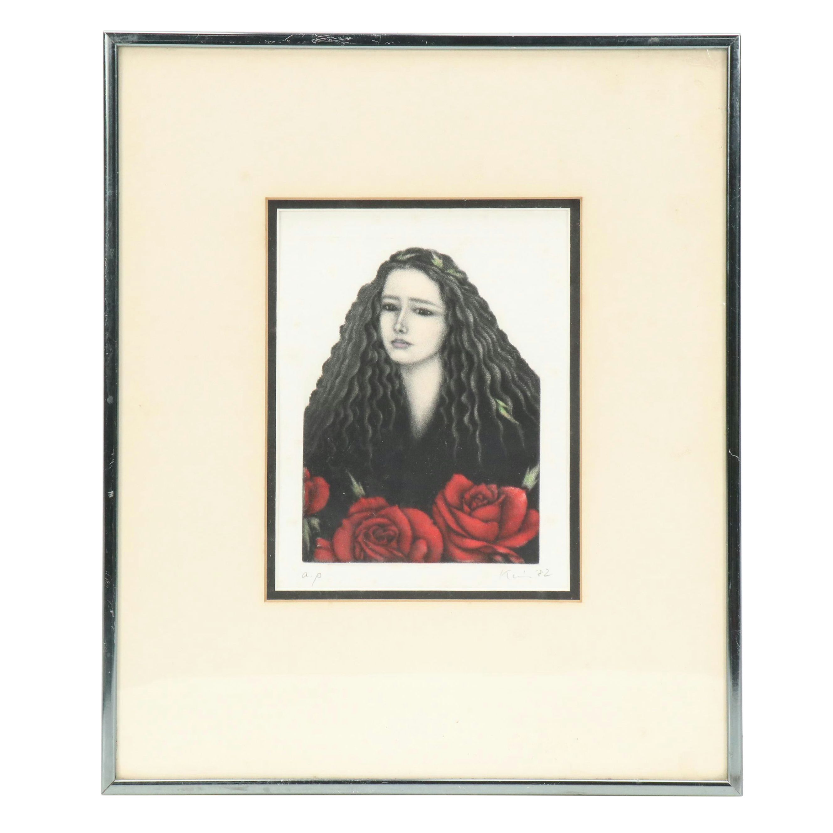 Miyoko Kai Mezzotint "Rose," 1982