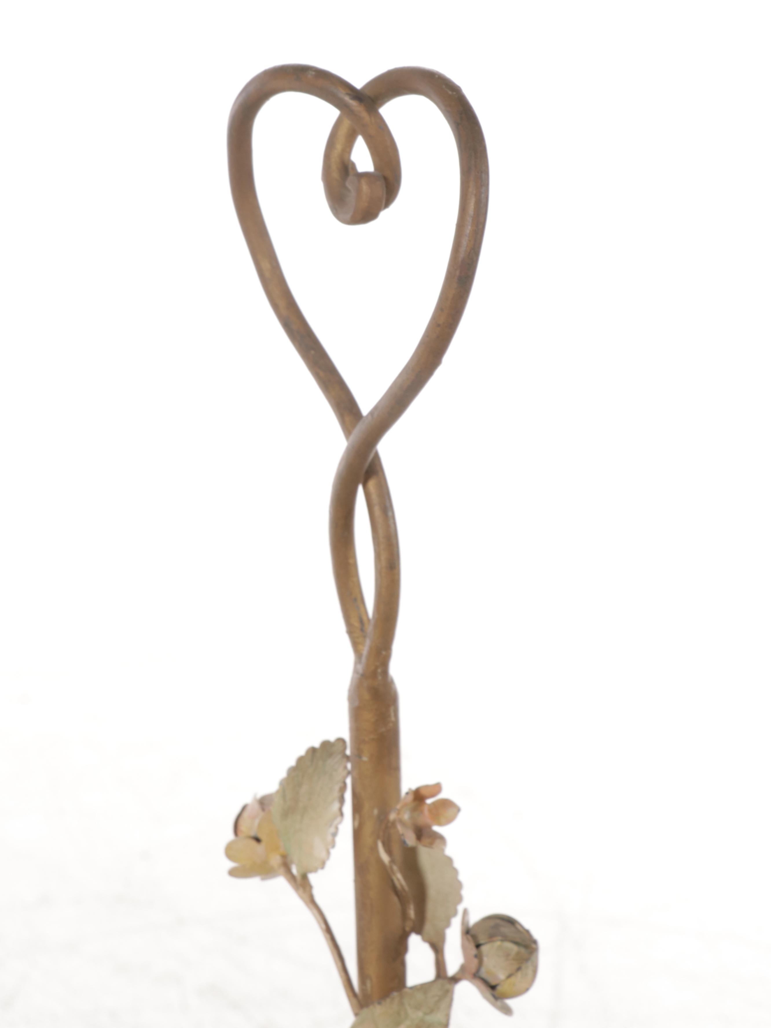 Hollywood Regency Style Two Tiered Glass Table with Metal Floral Decorations