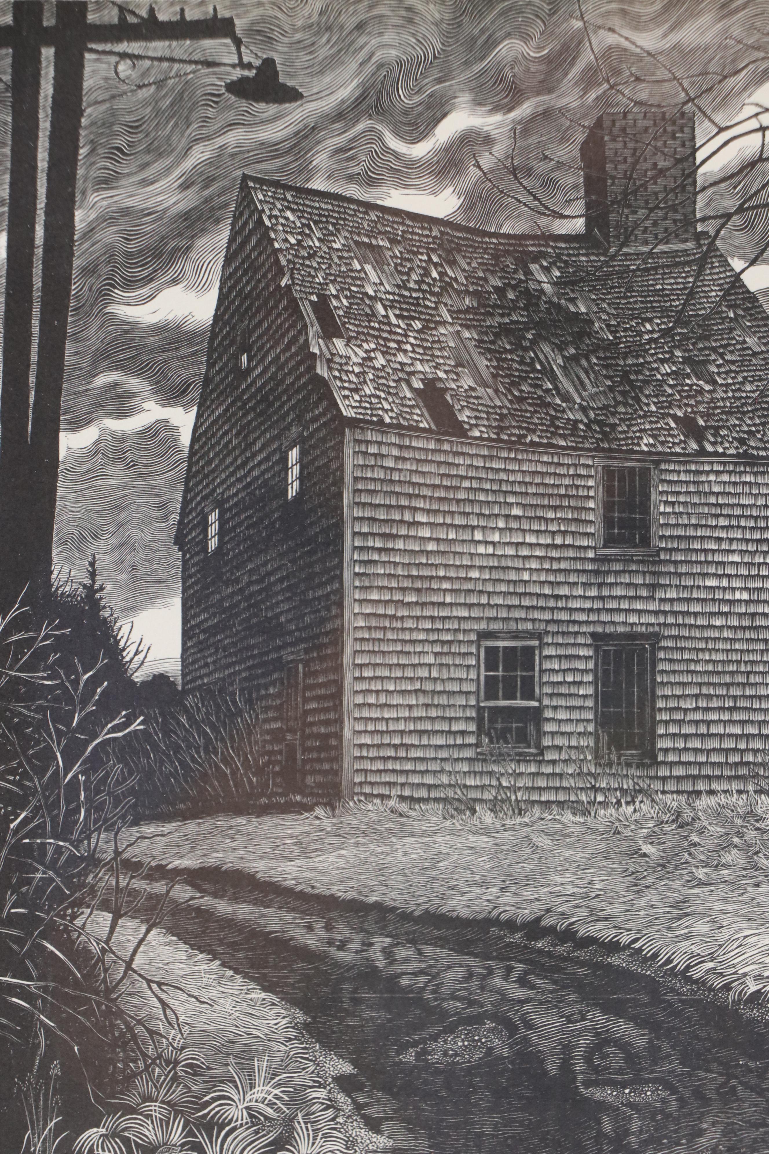 David Grose Wood Engraving "Steve Hall's House," Mid to Late 20th C.