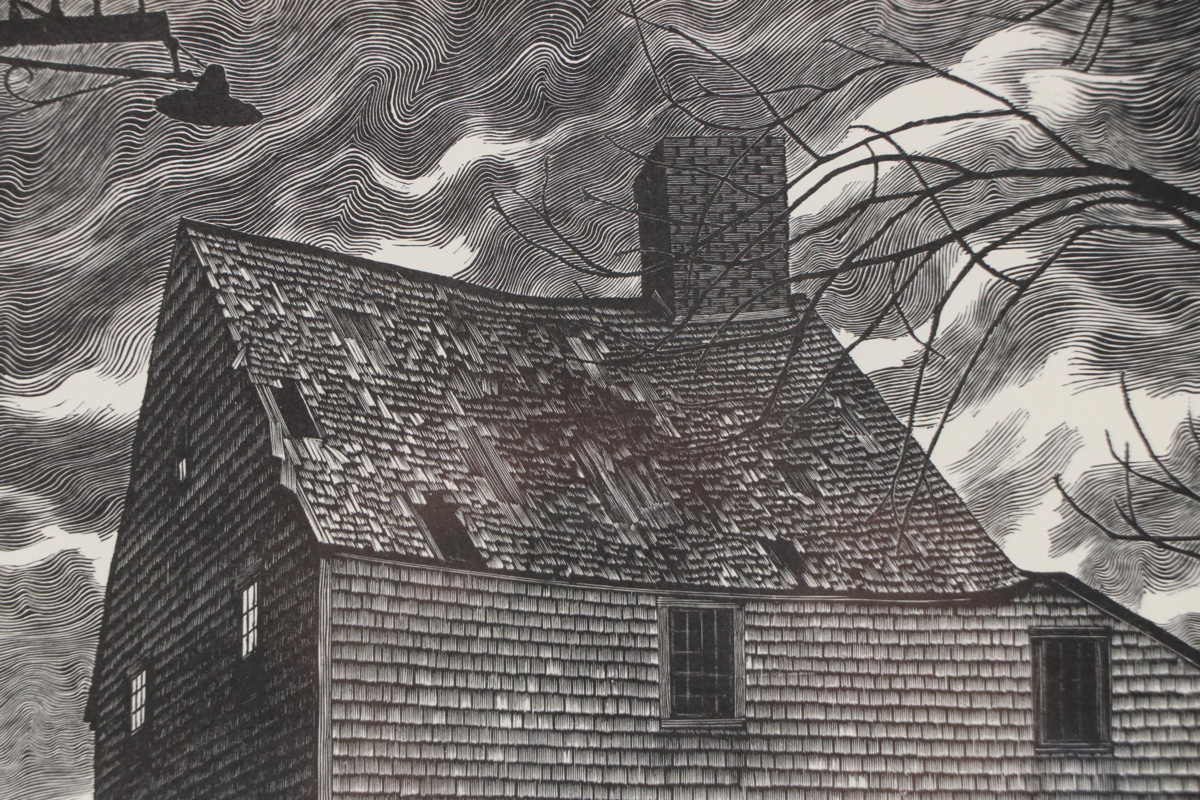 David Grose Wood Engraving "Steve Hall's House," Mid to Late 20th C.