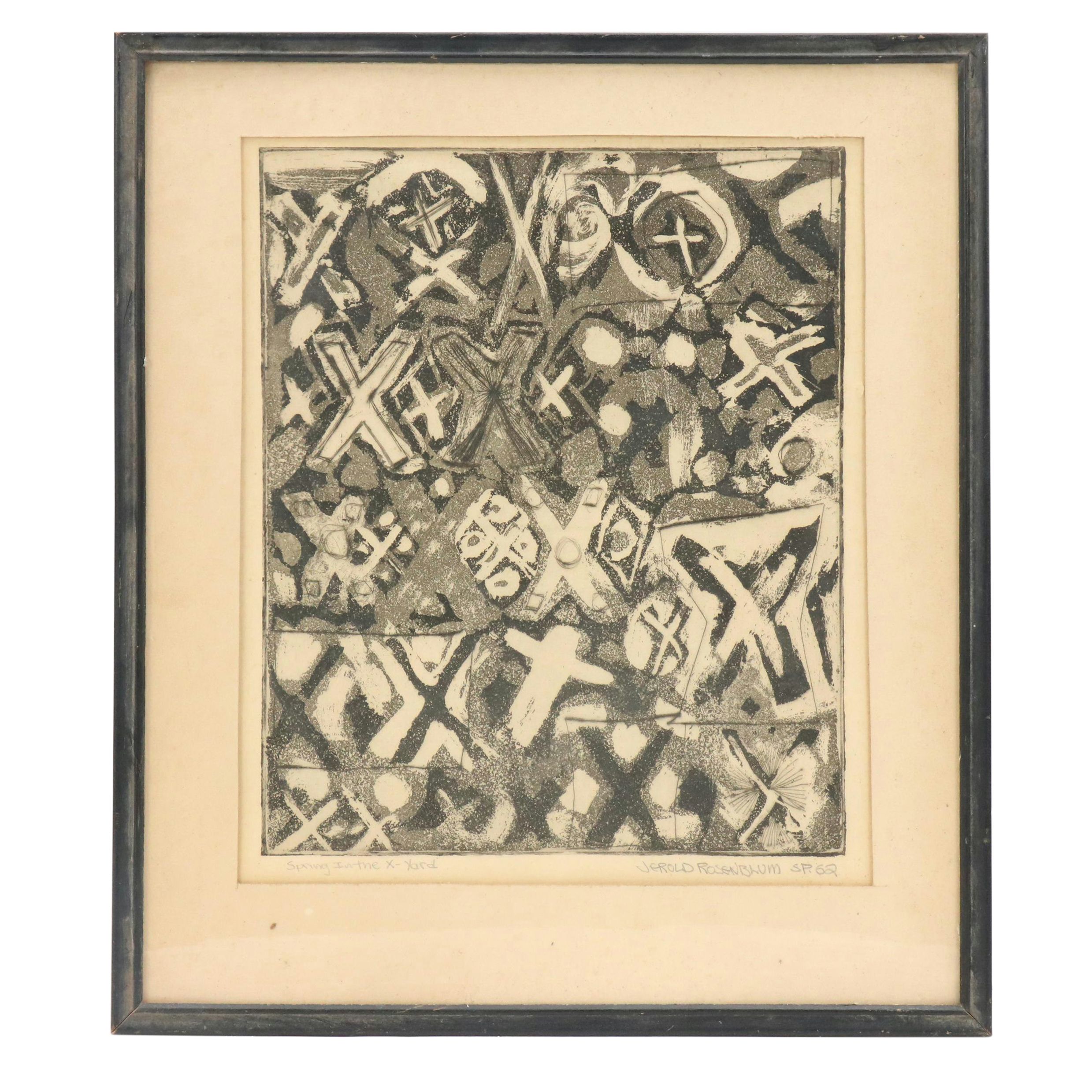Jerold Rosenblum Etching With Aquatint "Spring in the X-Yard," 1962