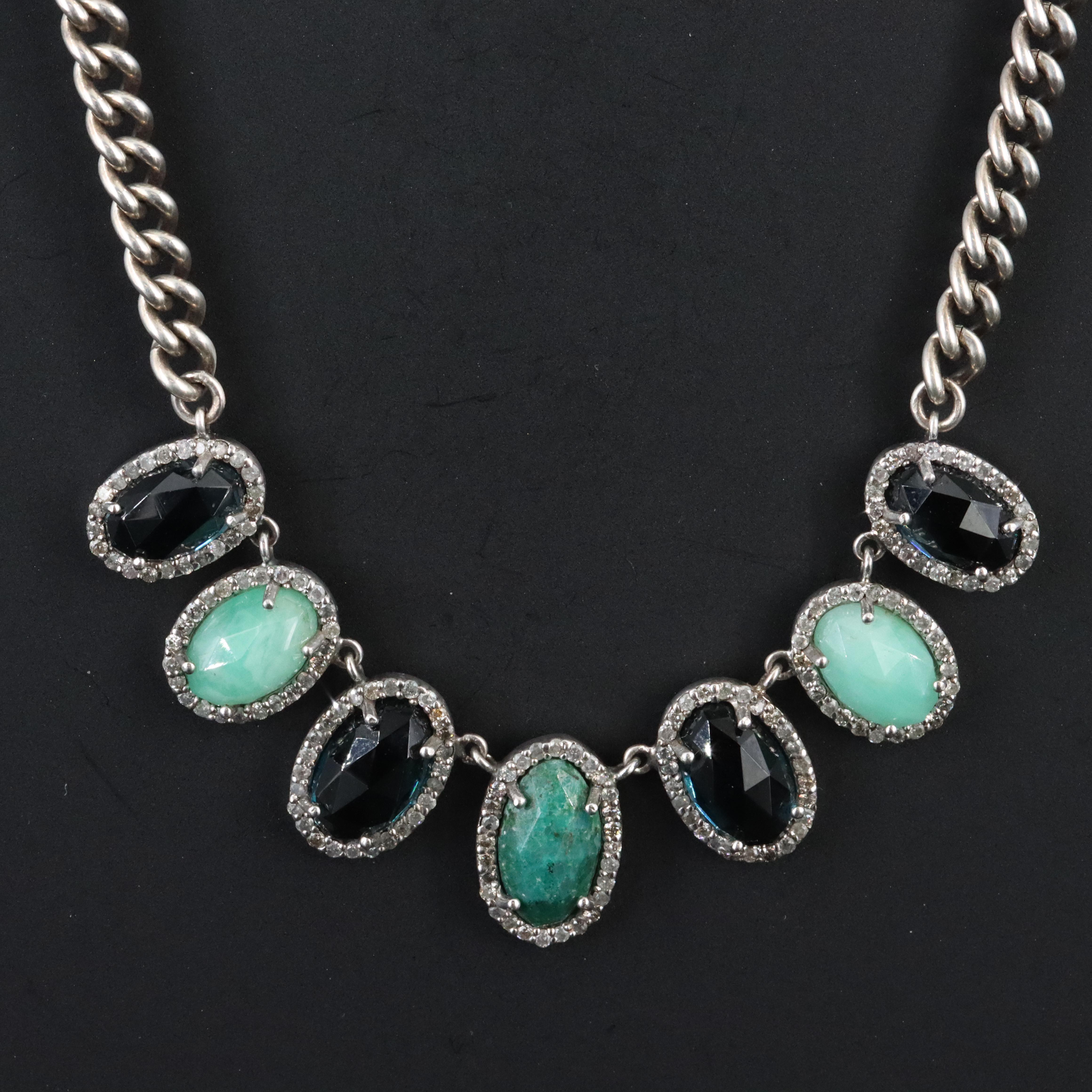 Sheryl Lowe Sterling Gemstone Necklace Featuring London Blue Topaz and Diamonds