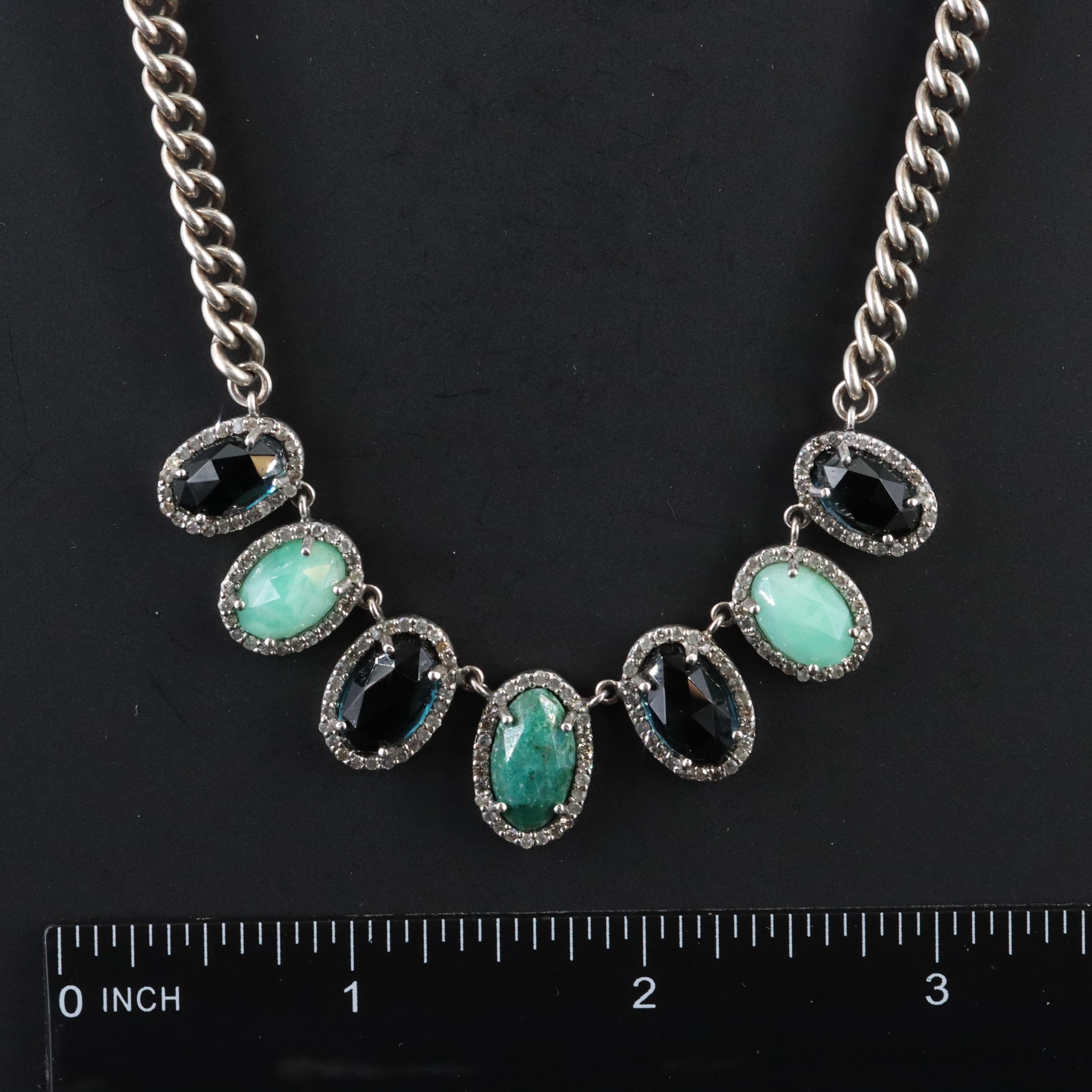 Sheryl Lowe Sterling Gemstone Necklace Featuring London Blue Topaz and Diamonds