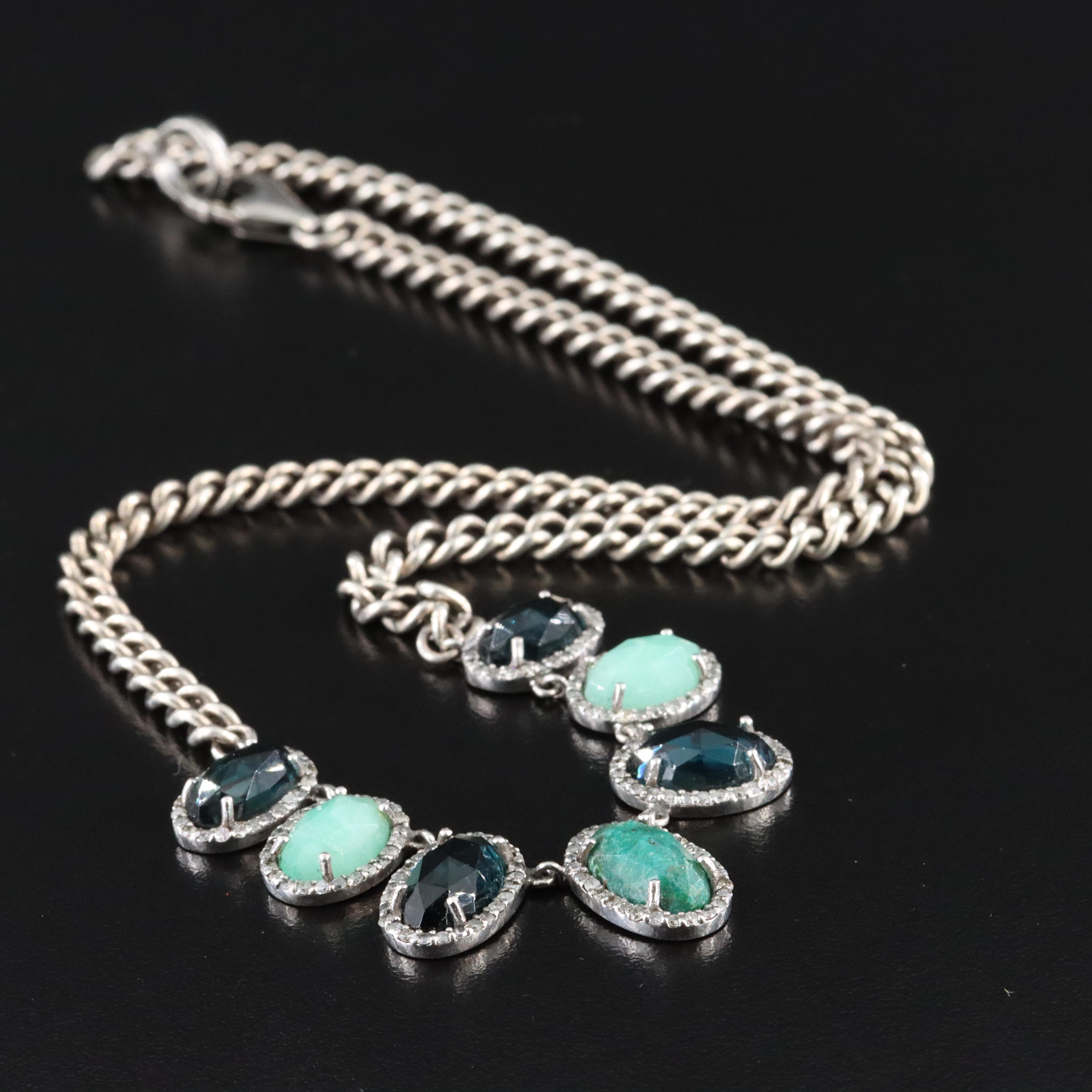 Sheryl Lowe Sterling Gemstone Necklace Featuring London Blue Topaz and Diamonds