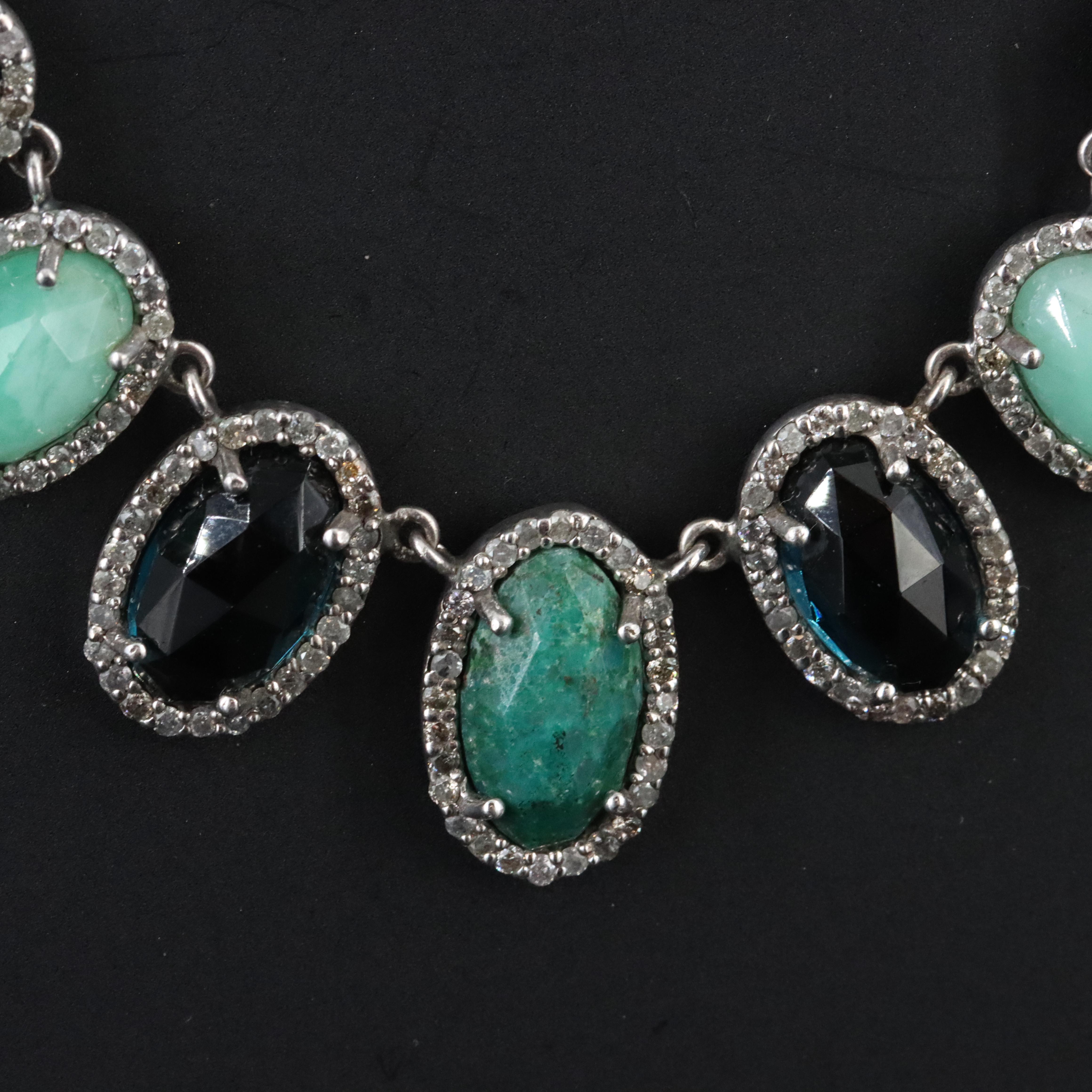 Sheryl Lowe Sterling Gemstone Necklace Featuring London Blue Topaz and Diamonds