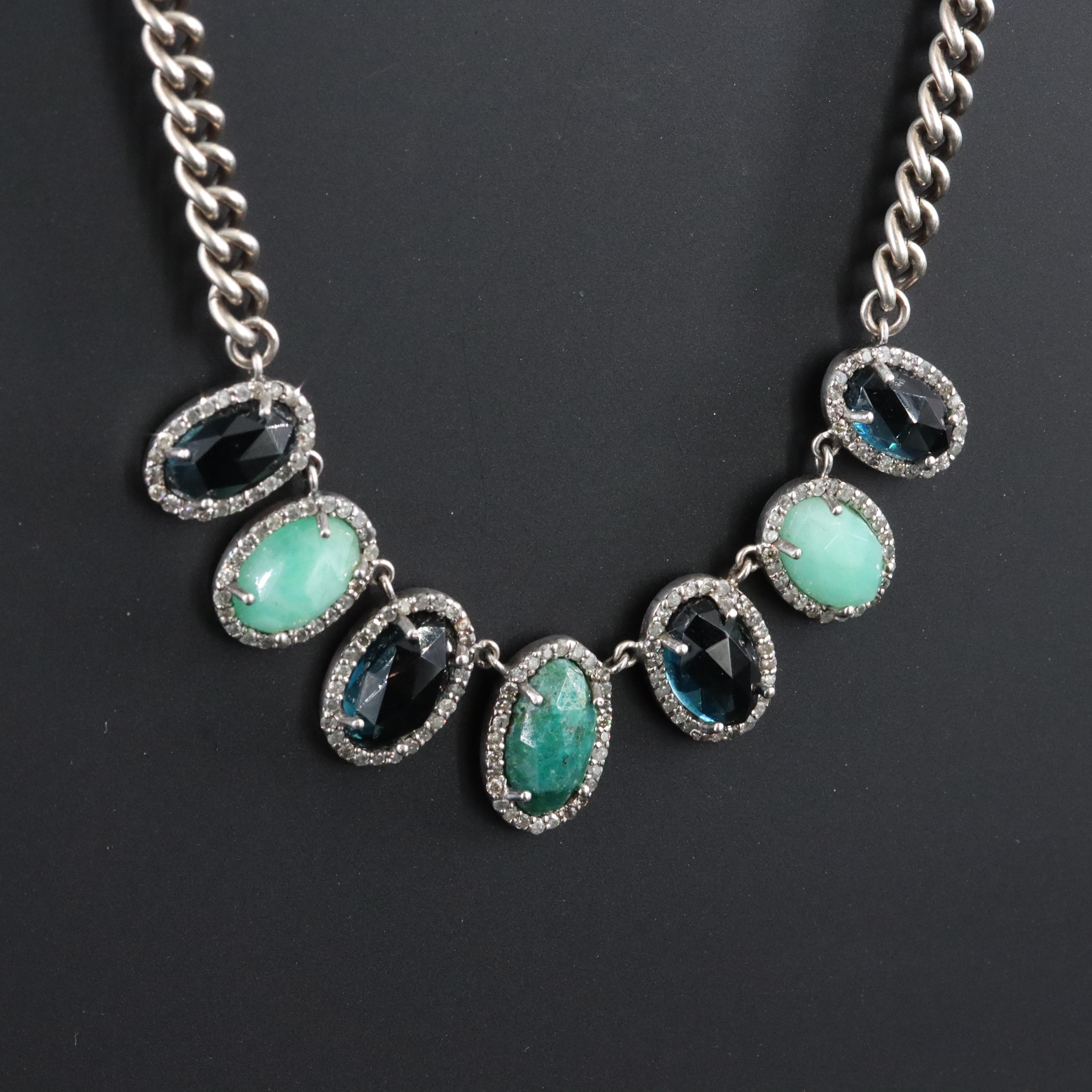 Sheryl Lowe Sterling Gemstone Necklace Featuring London Blue Topaz and Diamonds