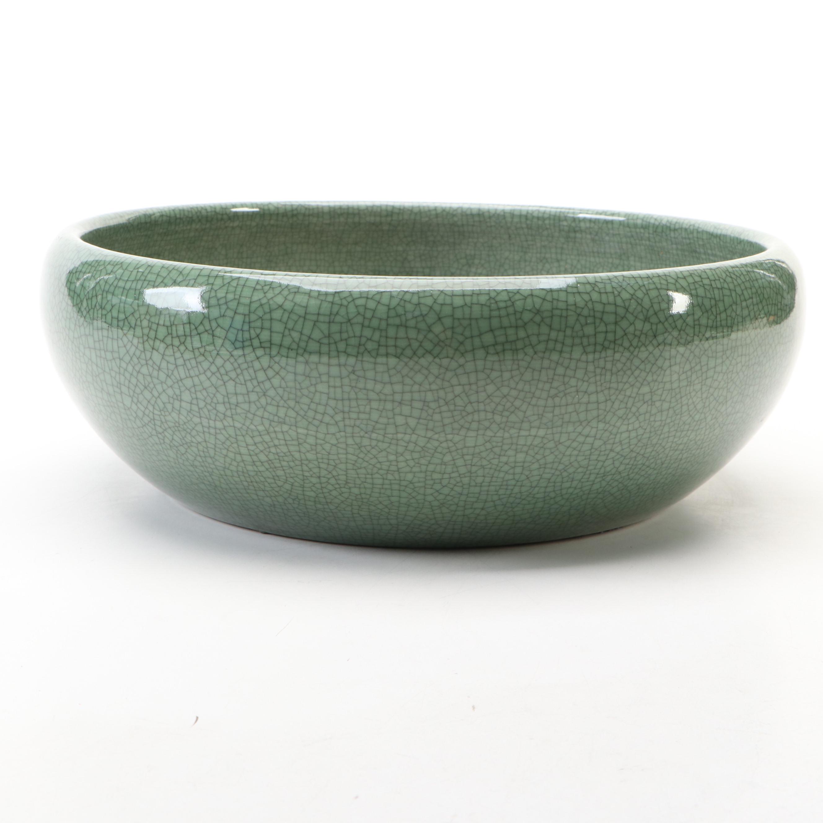 Green Ceramic Crackle Glaze Bowl