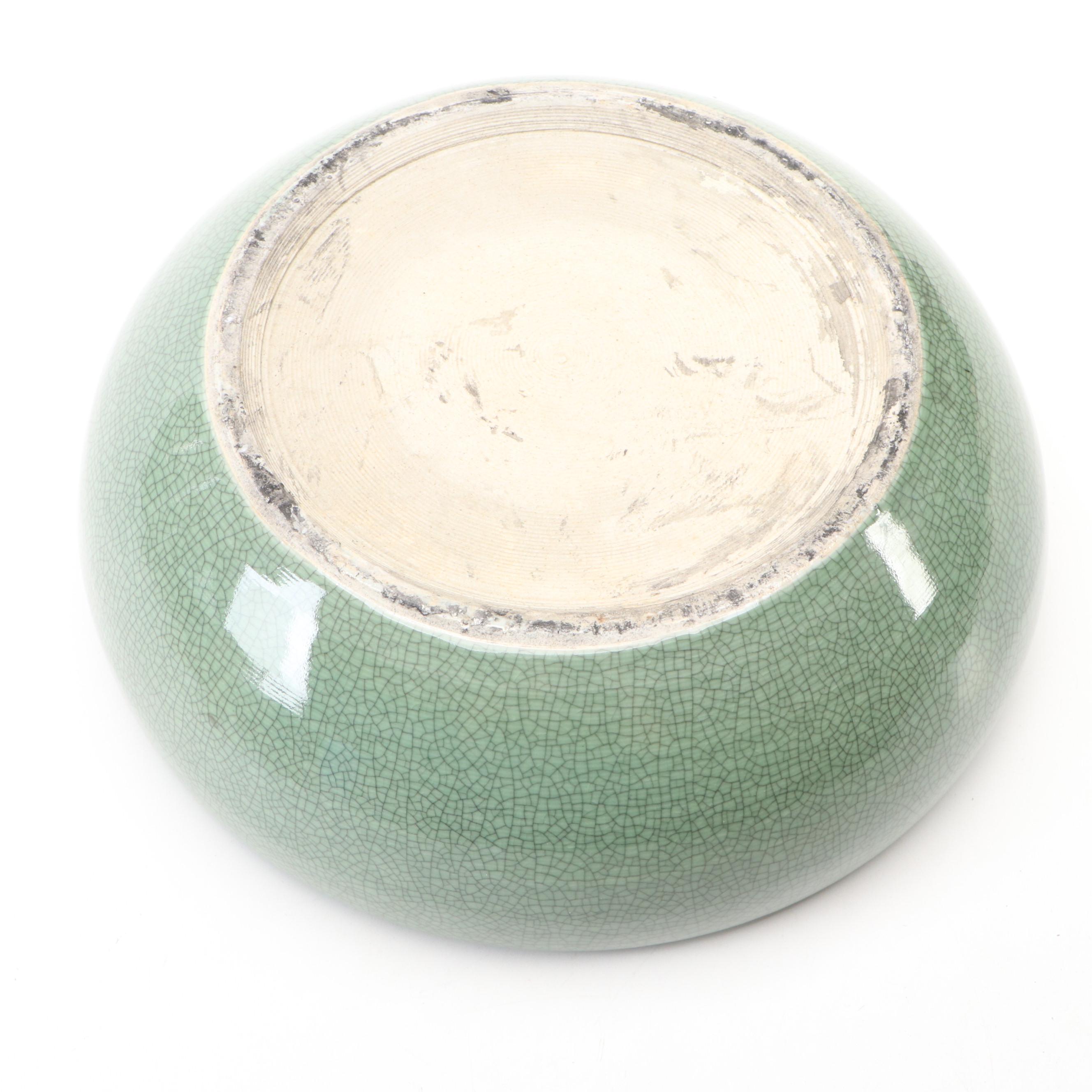 Green Ceramic Crackle Glaze Bowl