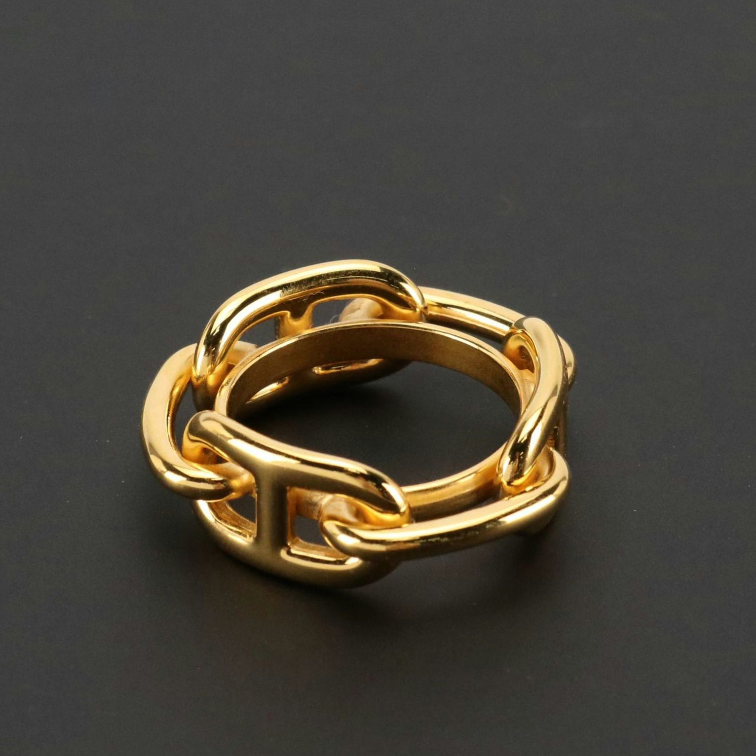 Hermès Gold Plated Chaine D’Ancre Scarf Ring with Box