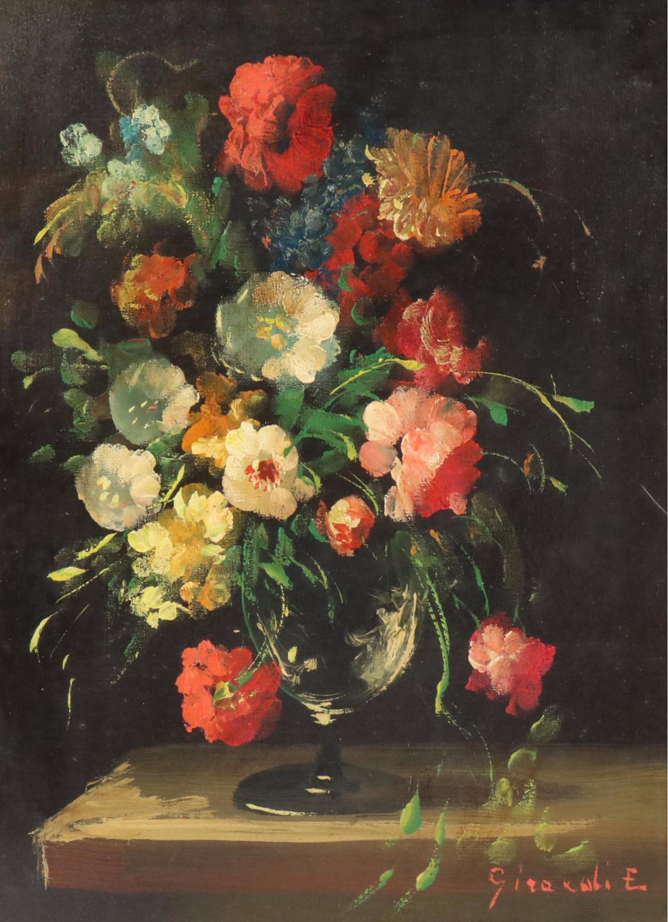 Italian School Floral Still Life Oil Painting, Mid-20th Century