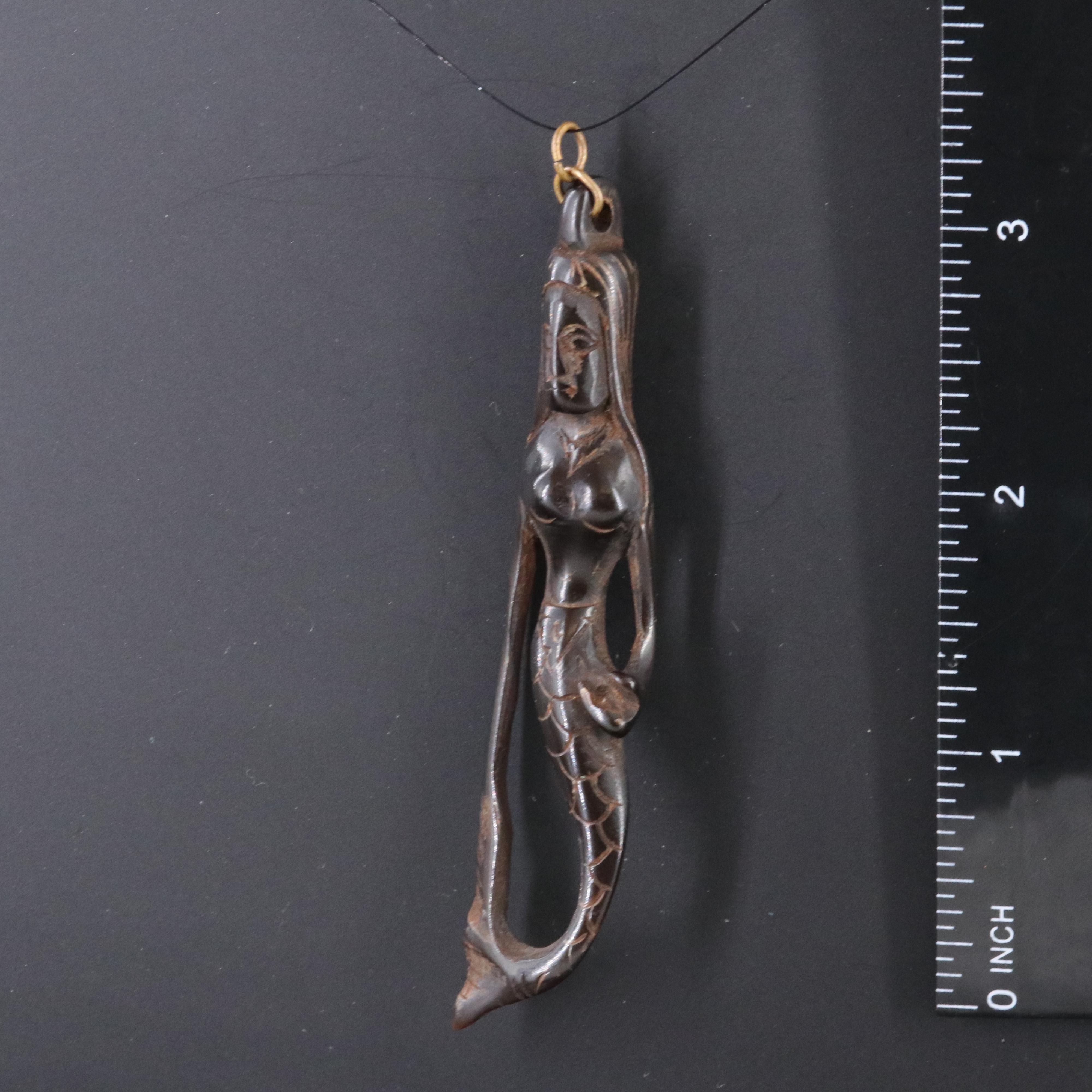 Carved Black Coral Mermaid Pendant