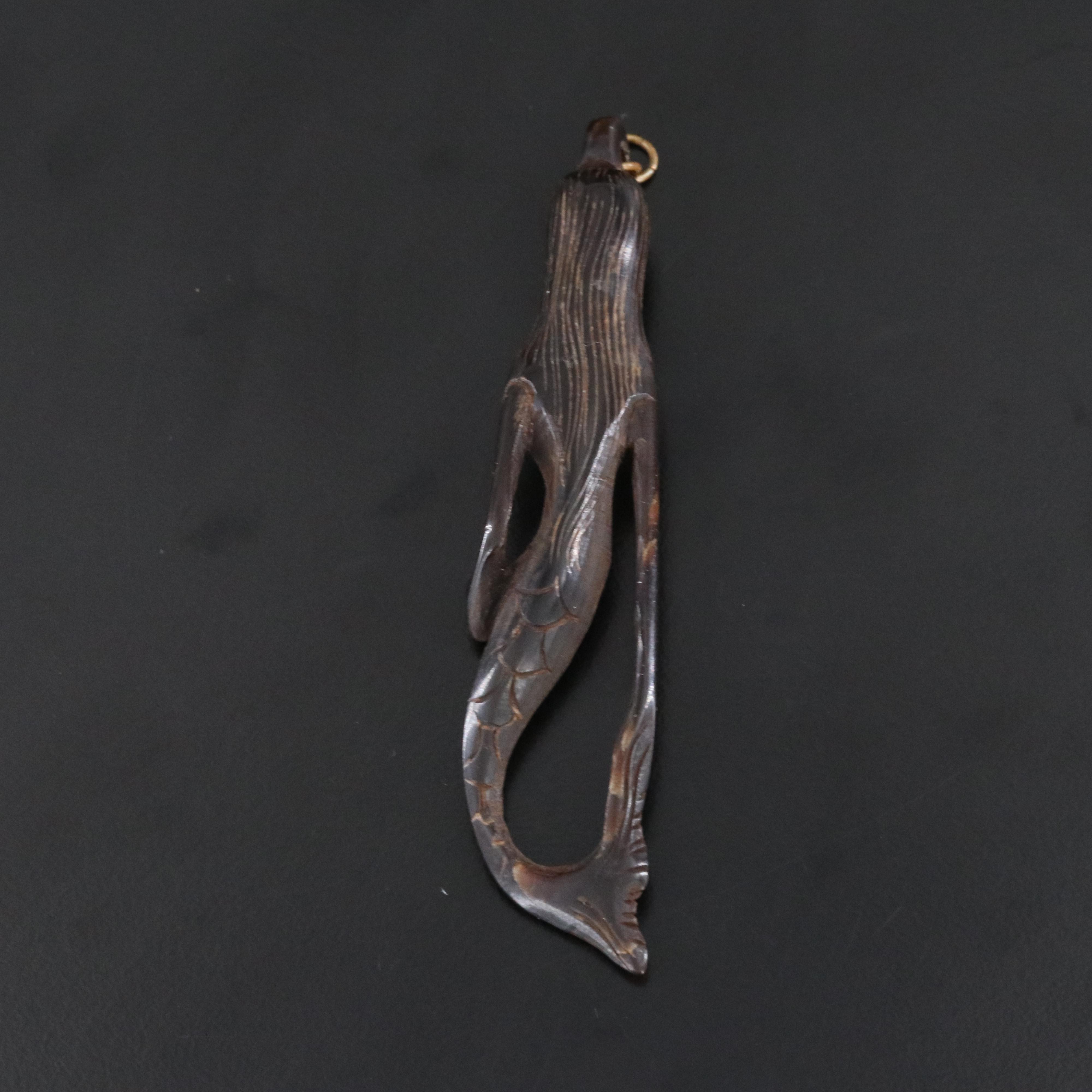 Carved Black Coral Mermaid Pendant
