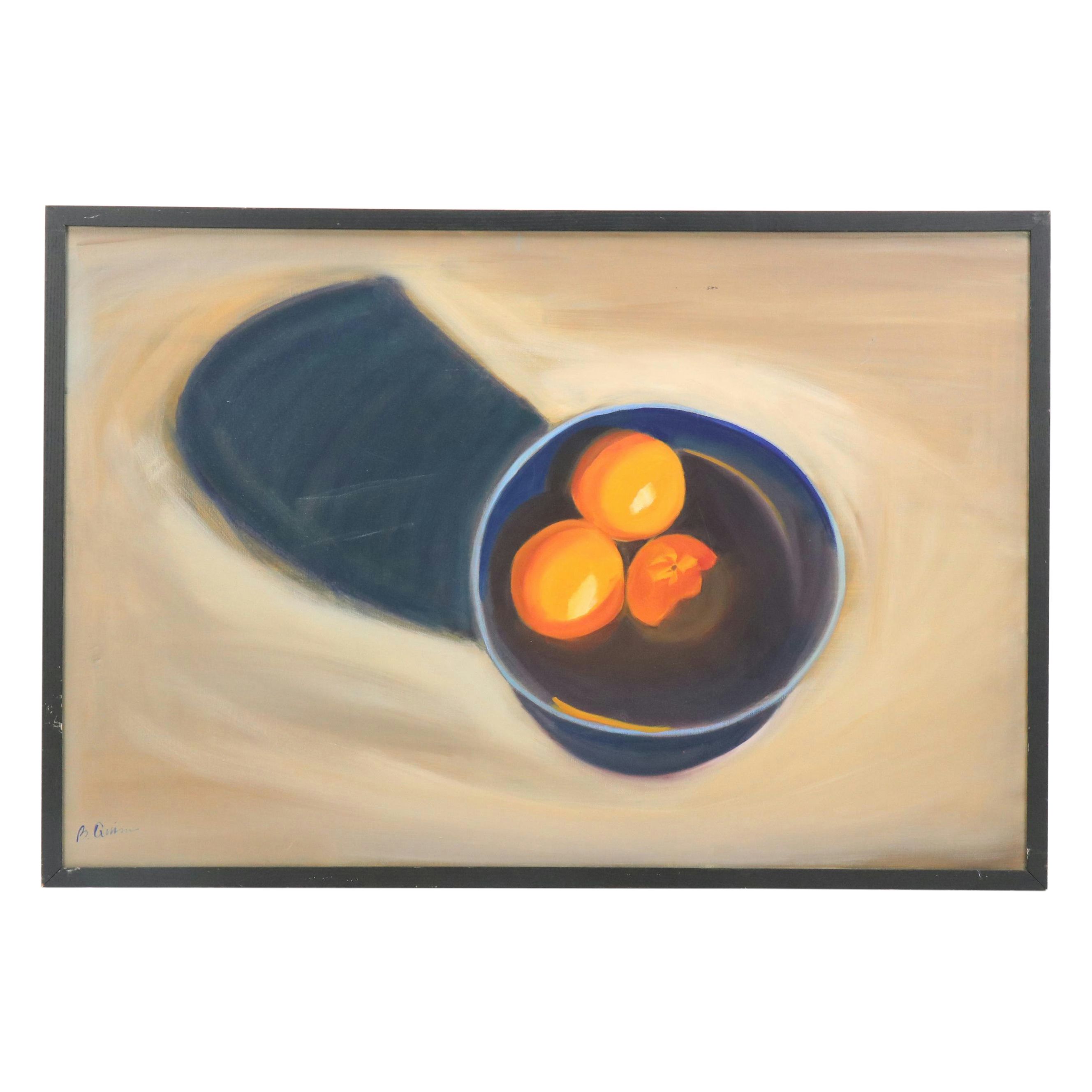Barbara Quinn Still Life Oil Painting "Oranges in a Blue Bowl"