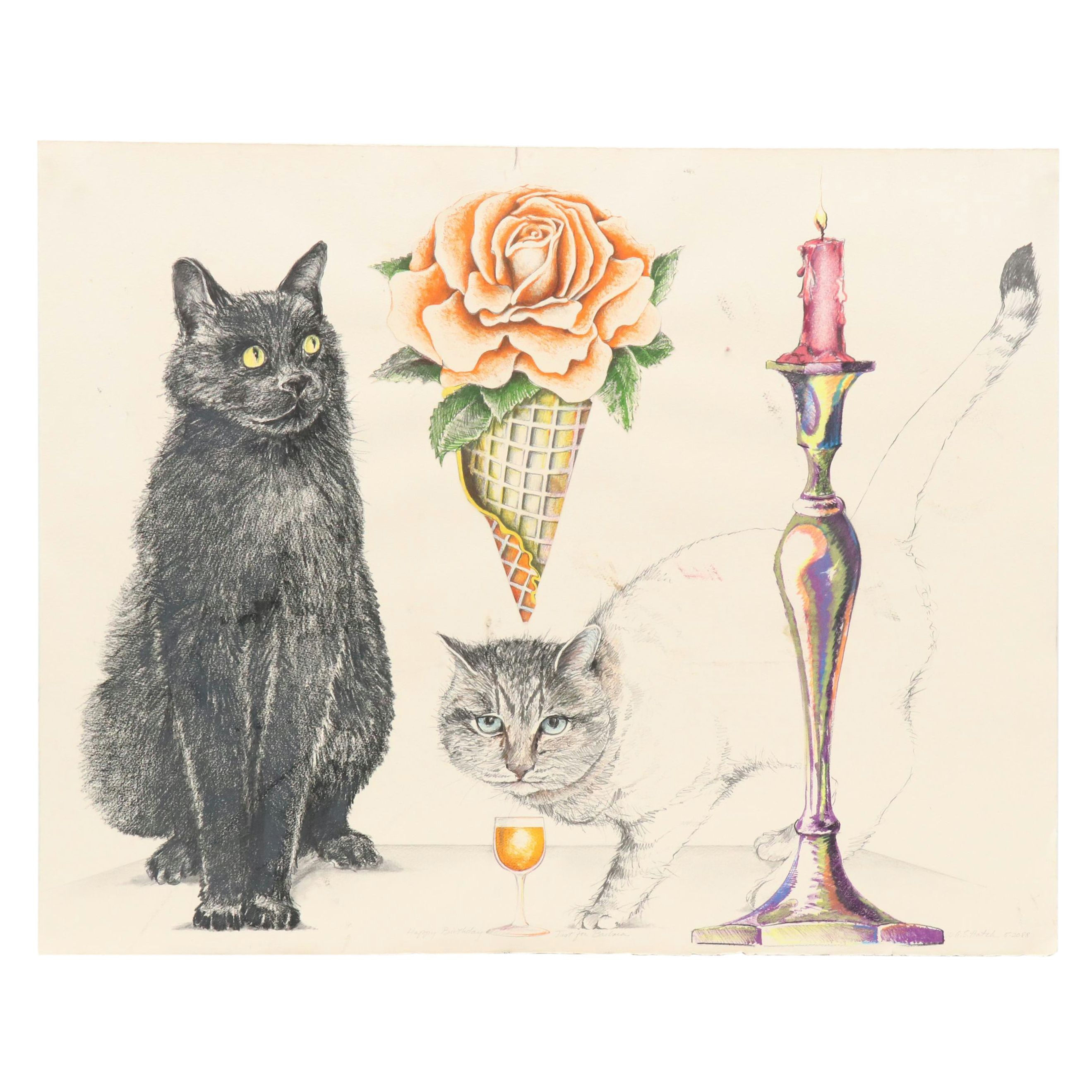 W. A. S. Hatch Mixed Technique Composition of Cats, 1988