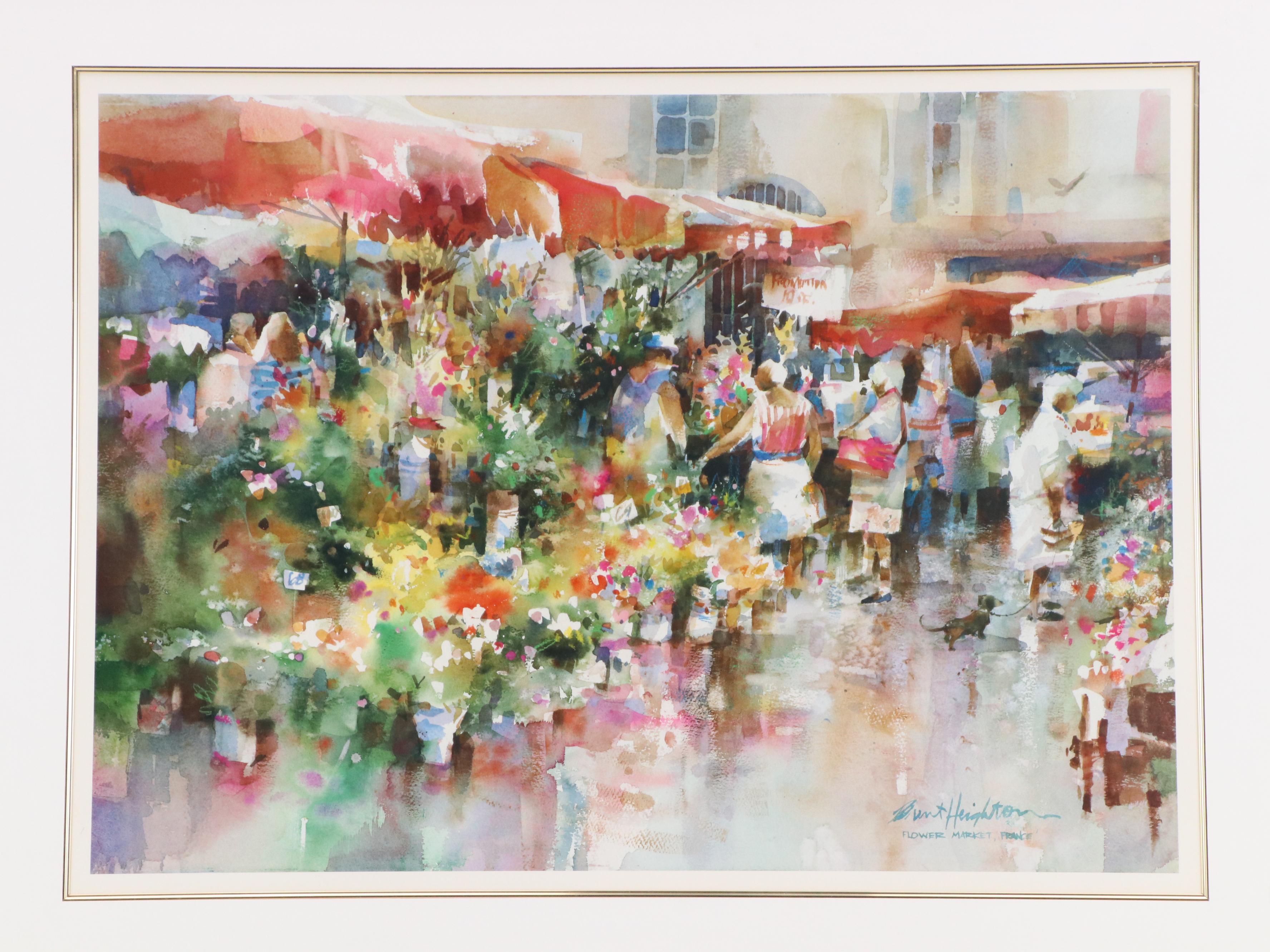 After Brent Heighton Offset Lithograph "Flower Market, France"